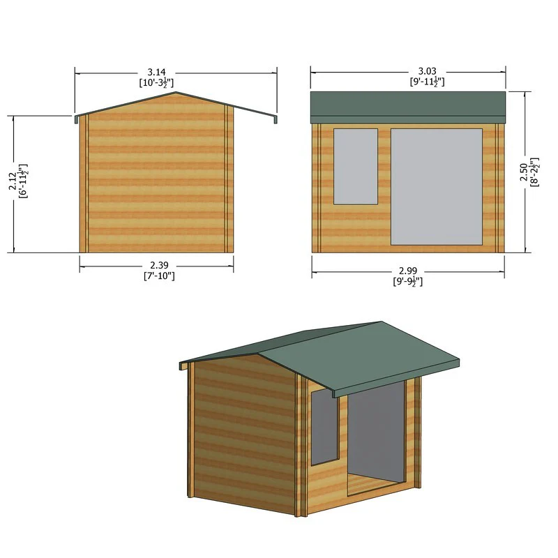Shire Marlborough 7' 10" x 9' 9" Reverse Apex Log Cabin - Premium 34mm Cladding Tongue & Groove - Image 9