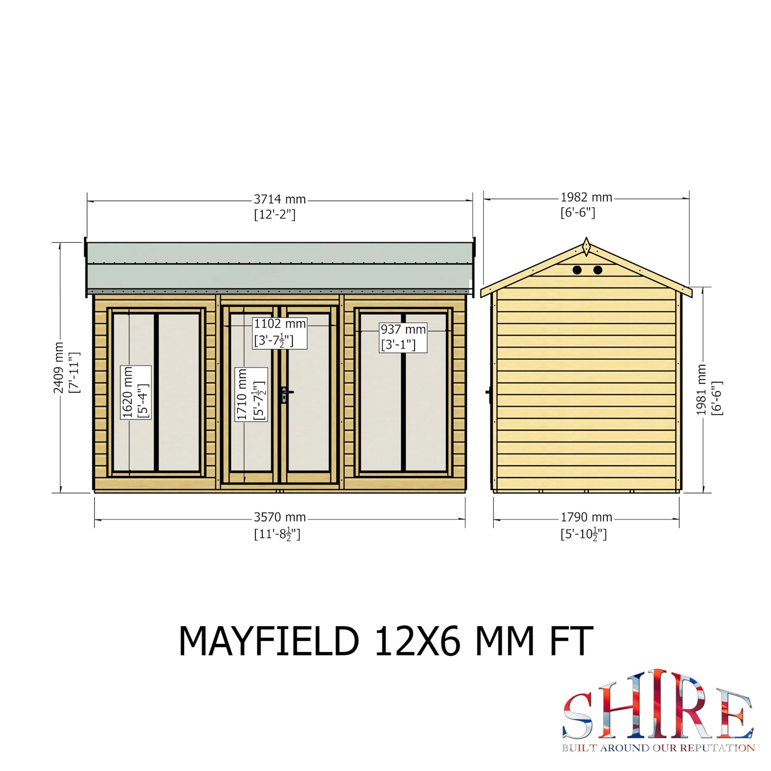 Shire Mayfield 5' 7" x 11' 8" Reverse Apex Summerhouse - Premium Dip Treated Shiplap - Image 3