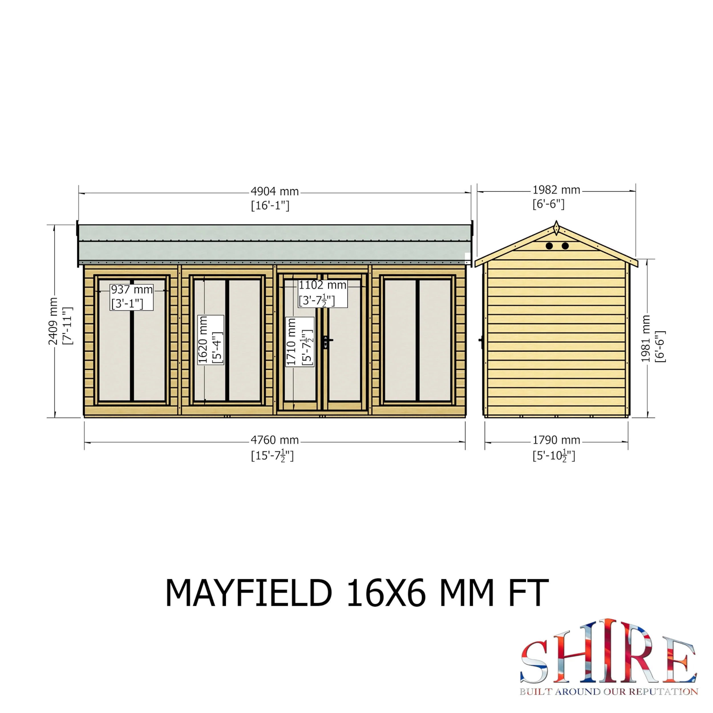 Shire Mayfield 5' 7" x 15' 7" Reverse Apex Summerhouse - Premium Dip Treated Shiplap - Image 4