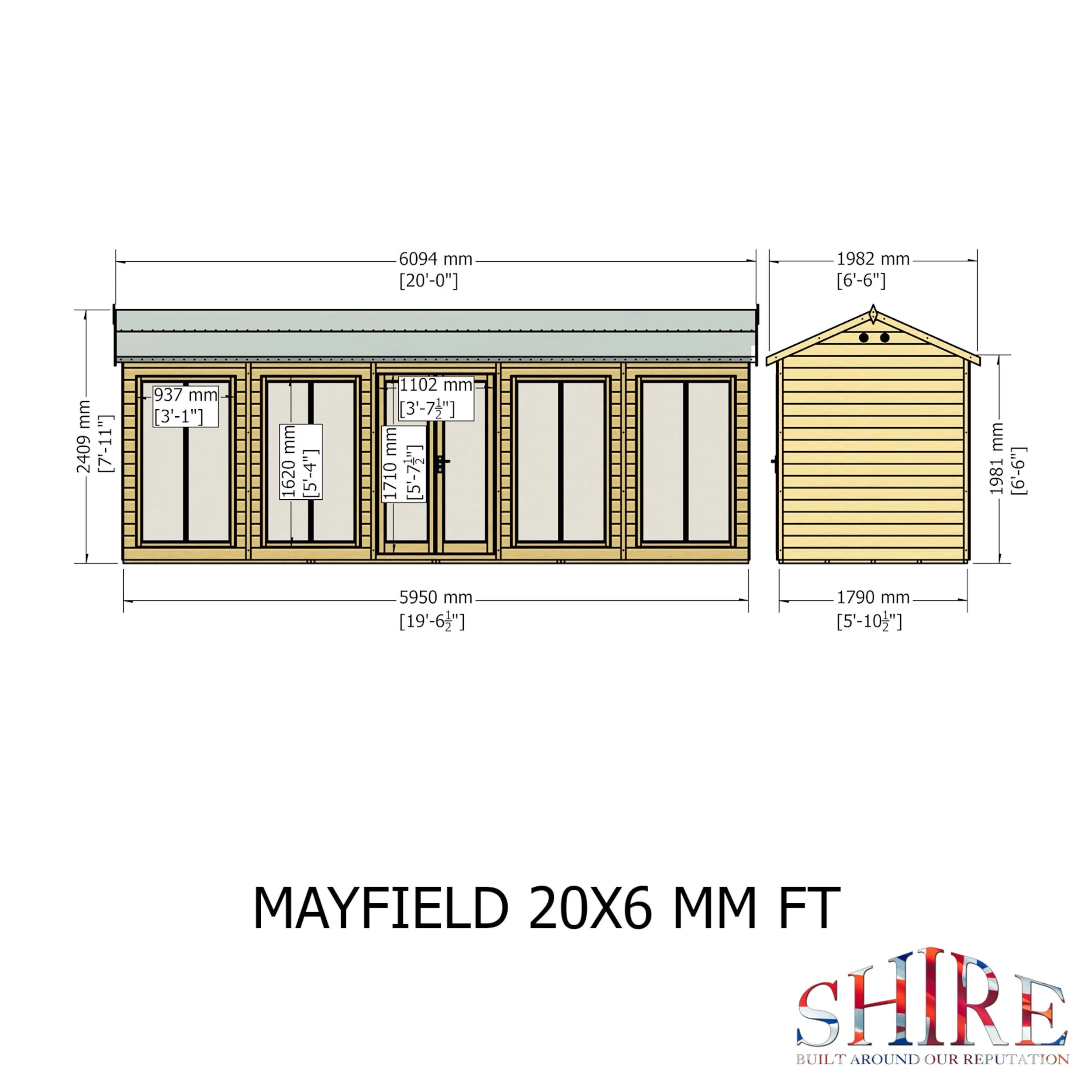 Shire Mayfield 5' 7" x 19' 6" Reverse Apex Summerhouse - Premium Dip Treated Shiplap - Image 4