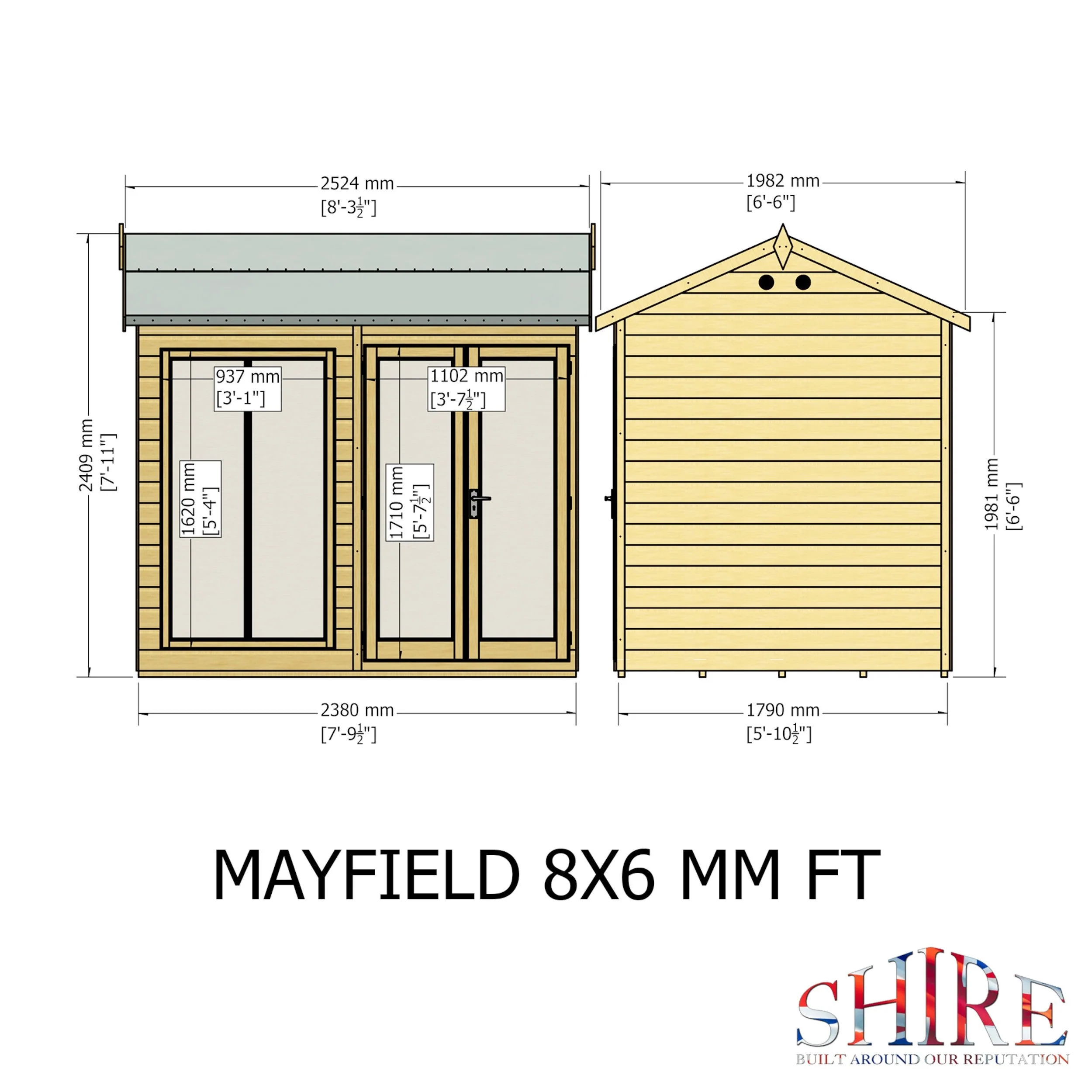 Shire Mayfield 5' 7" x 7' 9" Reverse Apex Summerhouse - Premium Dip Treated Shiplap - Image 3
