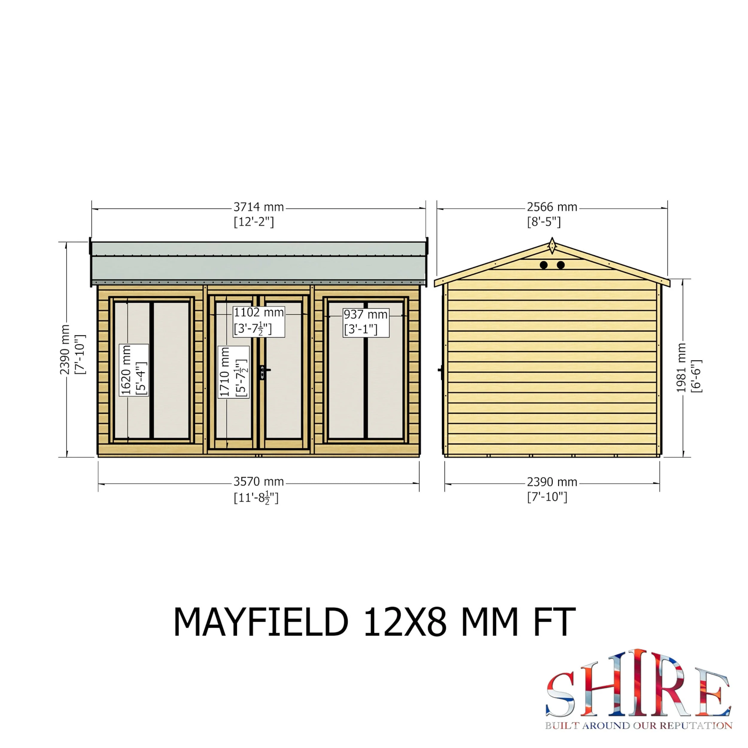Shire Mayfield 7' 7" x 11' 8" Reverse Apex Summerhouse - Premium Dip Treated Shiplap - Image 3