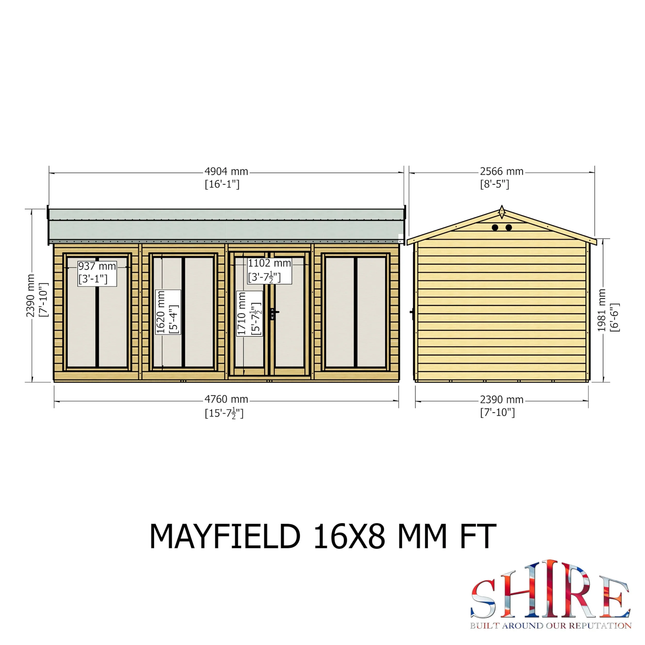 Shire Mayfield 7' 7" x 15' 7" Reverse Apex Summerhouse - Premium Dip Treated Shiplap - Image 4