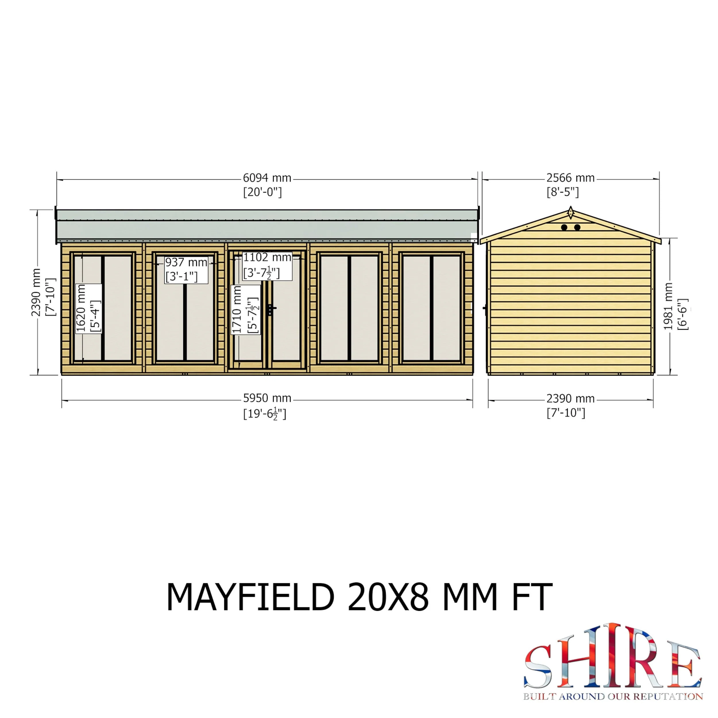 Shire Mayfield 7' 7" x 19' 6" Reverse Apex Summerhouse - Premium Dip Treated Shiplap - Image 4