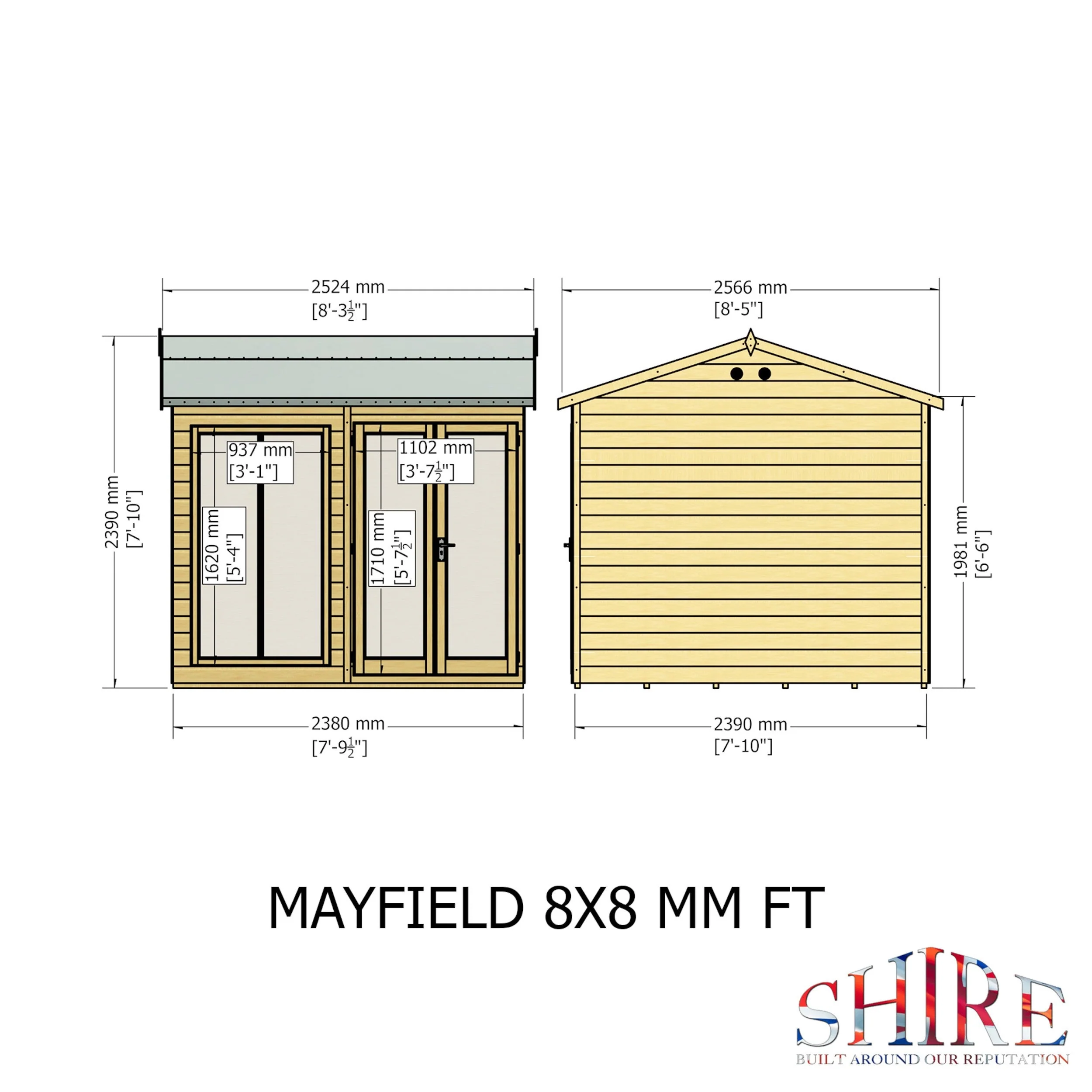 Shire Mayfield 7' 7" x 7' 9" Reverse Apex Summerhouse - Premium Dip Treated Shiplap - Image 2