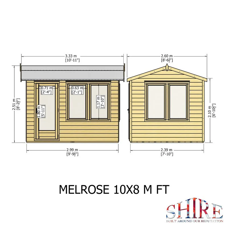 Shire Melrose 7' 10" x 9' 9" Reverse Apex Garden Office - Premium Coated Overlap - Image 11