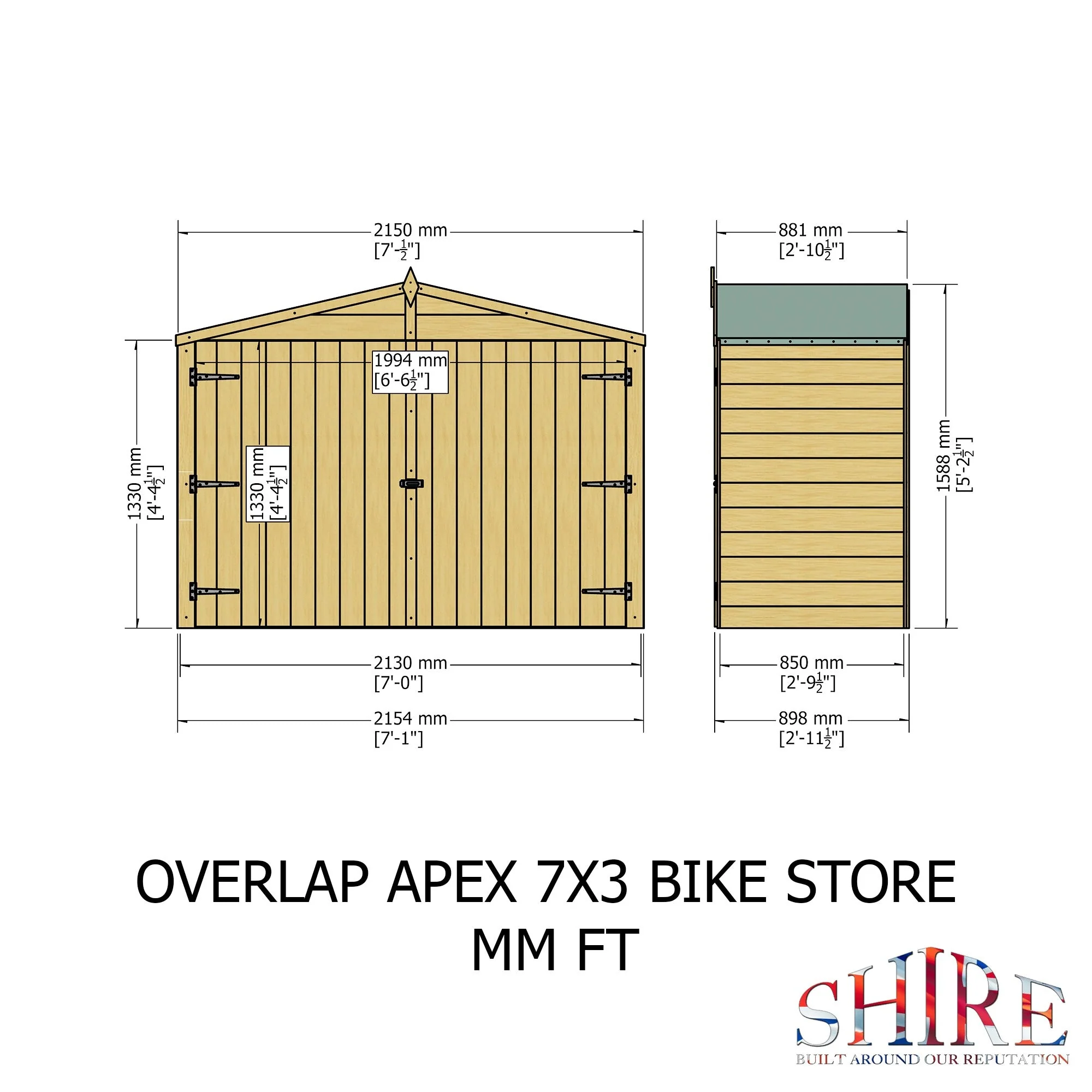Shire Overlap Garden Bike Storage Unit (7' x 3') - Image 4