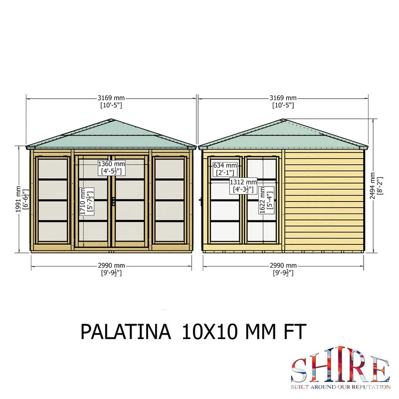 Shire Palatina 10' 4" x 10' 4" Pyramid Hip Summerhouse - Premium Dip Treated Shiplap - Image 9