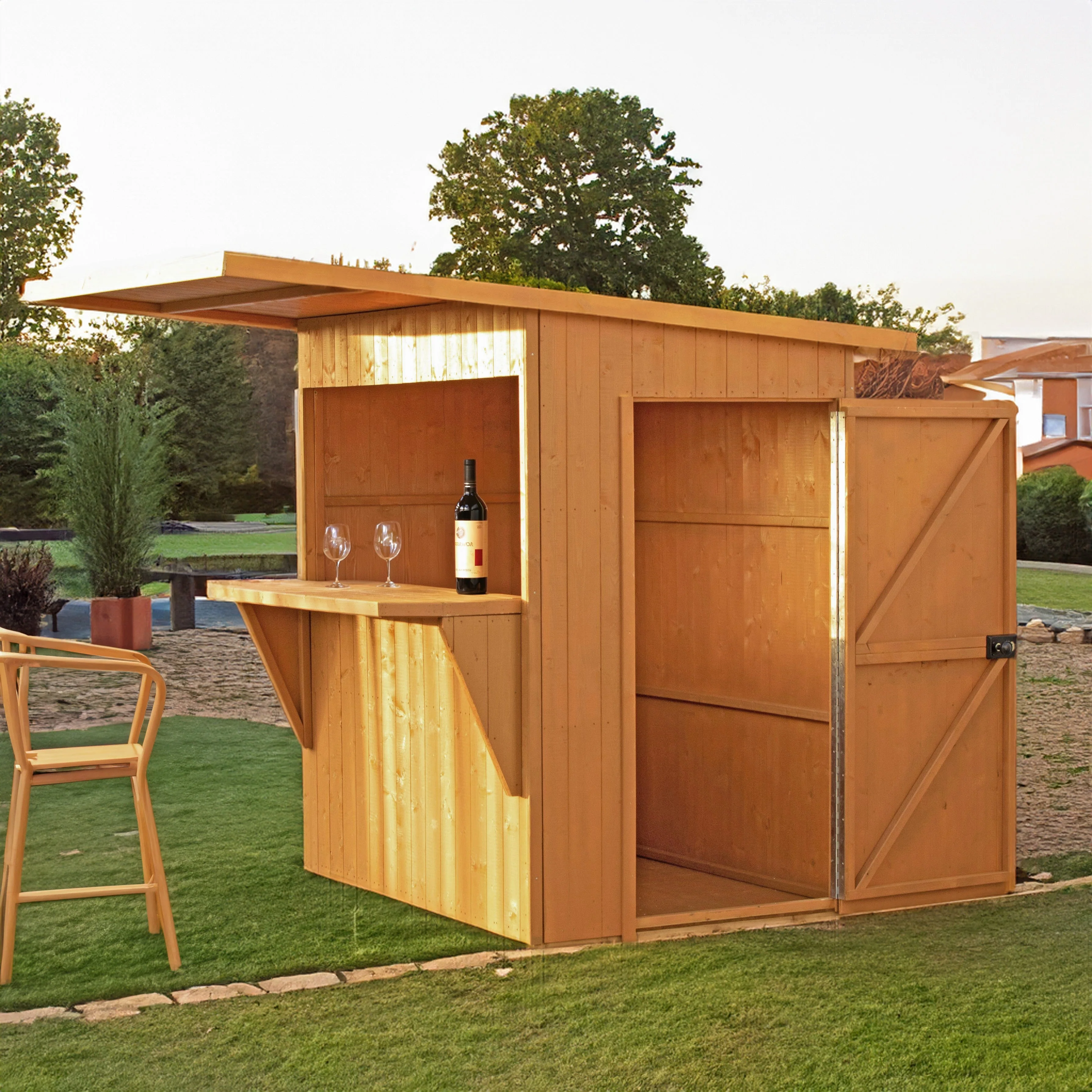 Paradise 3' 8" x 5' 10" Pent Garden Bar - Premium Dip Treated Shiplap - Image 2