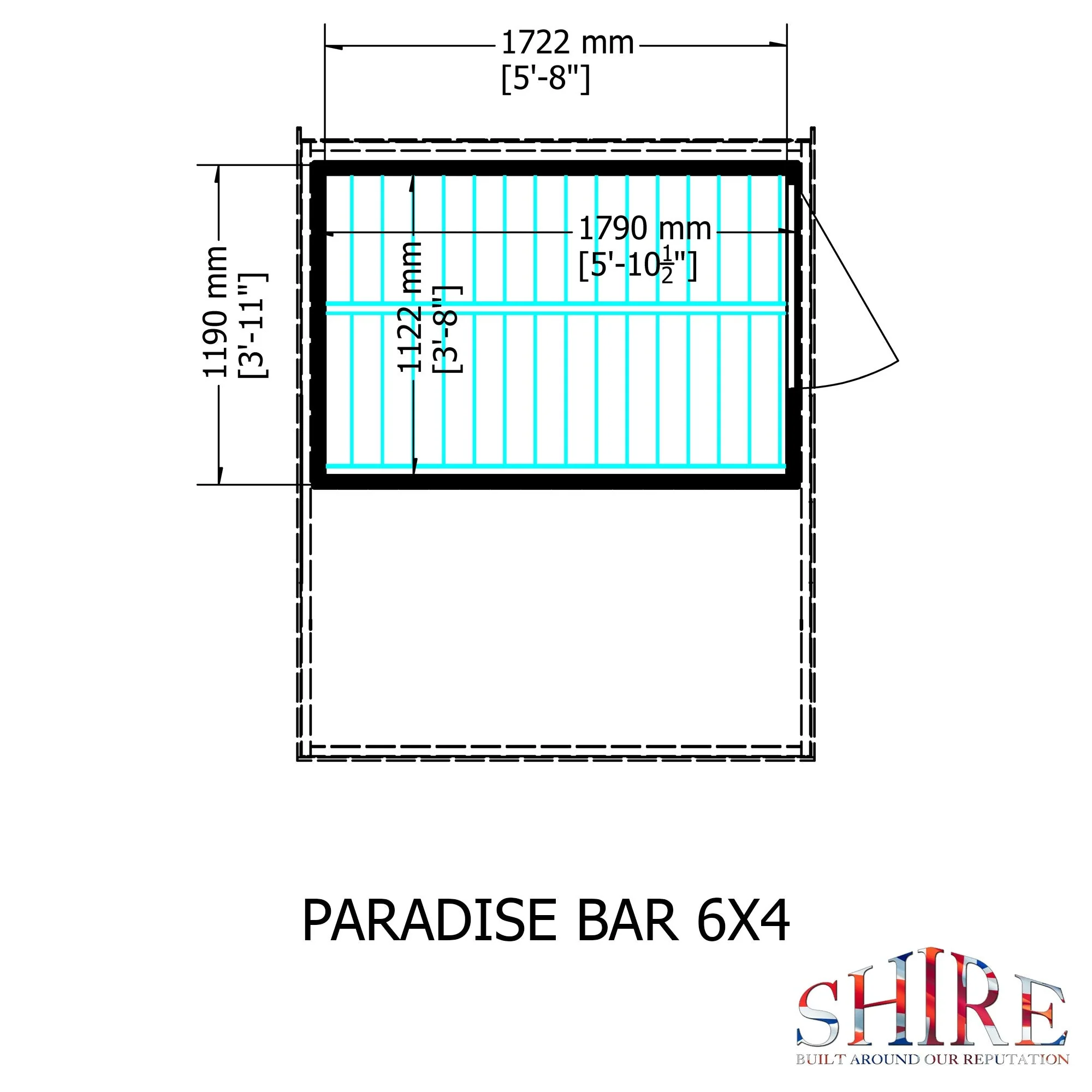 Paradise 3' 8" x 5' 10" Pent Garden Bar - Premium Dip Treated Shiplap - Image 3