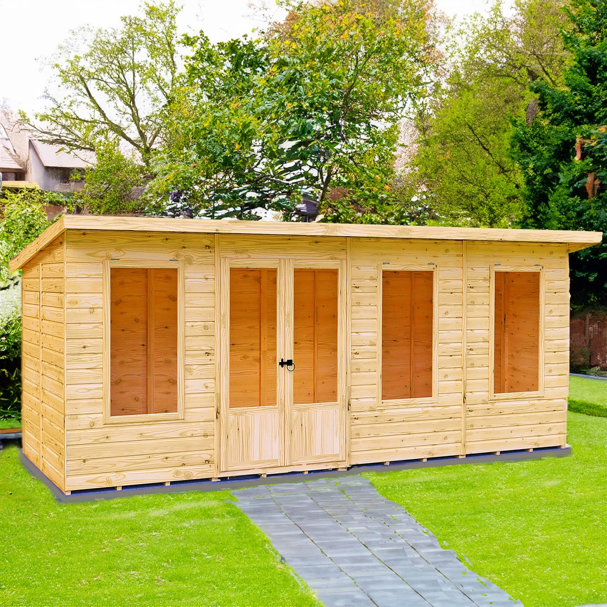 Shire Peony 5' 9" x 15' 8" Pent Summerhouse - Premium Dip Treated Shiplap - Image 4
