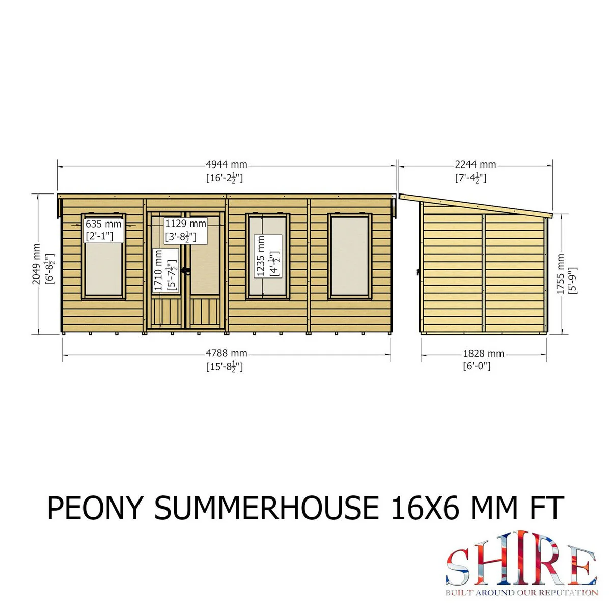 Shire Peony 5' 9" x 15' 8" Pent Summerhouse - Premium Dip Treated Shiplap - Image 8