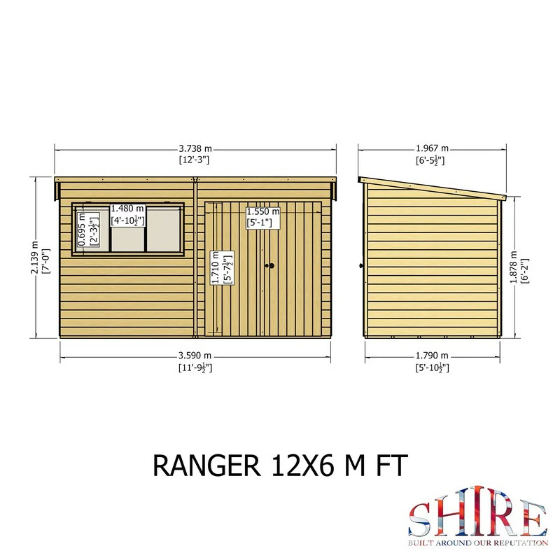 Shire Ranger 5' 10" x 11' 9" Pent Shed - Classic Coated Shiplap - Image 11