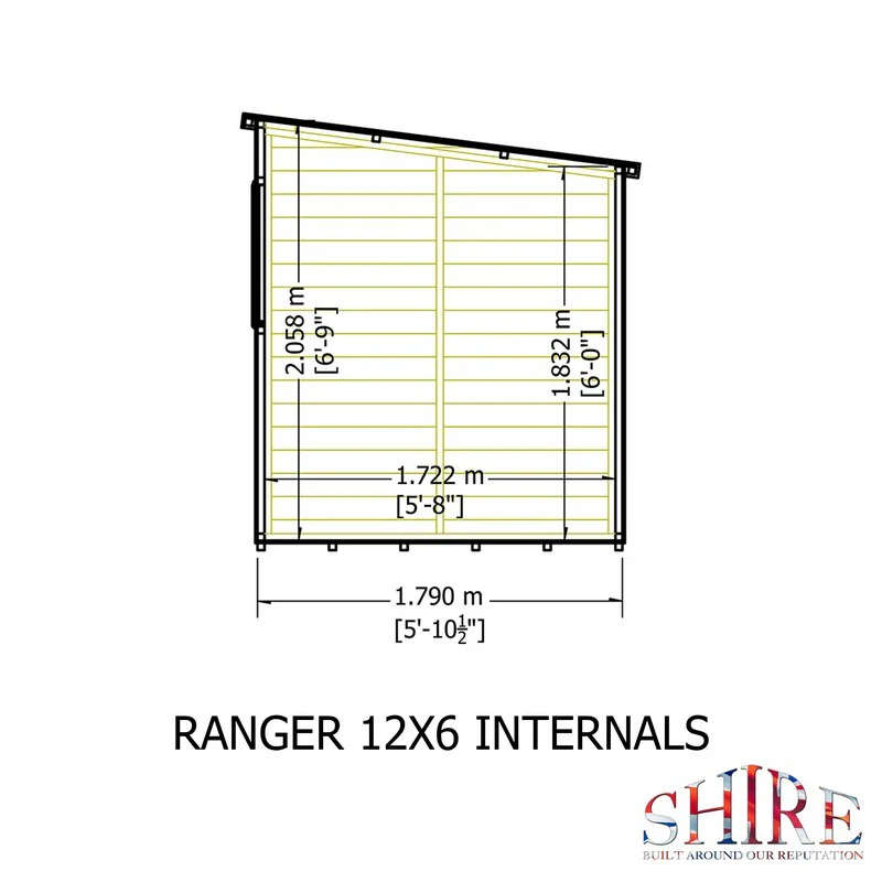 Shire Ranger 5' 10" x 11' 9" Pent Shed - Classic Coated Shiplap - Image 8