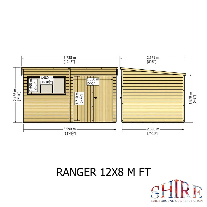 Shire Ranger 7' 10" x 11' 9" Pent Shed - Premium Coated Shiplap - Image 9