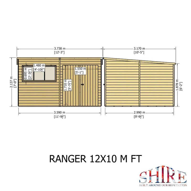 Shire Ranger 9' 9" x 11' 9" Pent Shed - Premium Coated Shiplap - Image 11