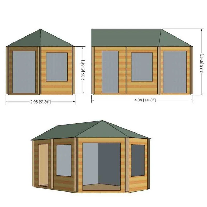 Shire Rowney 14' x 10' Hexagonal Hip Log Cabin - Premium 28mm Cladding Tongue & Groove - Image 9