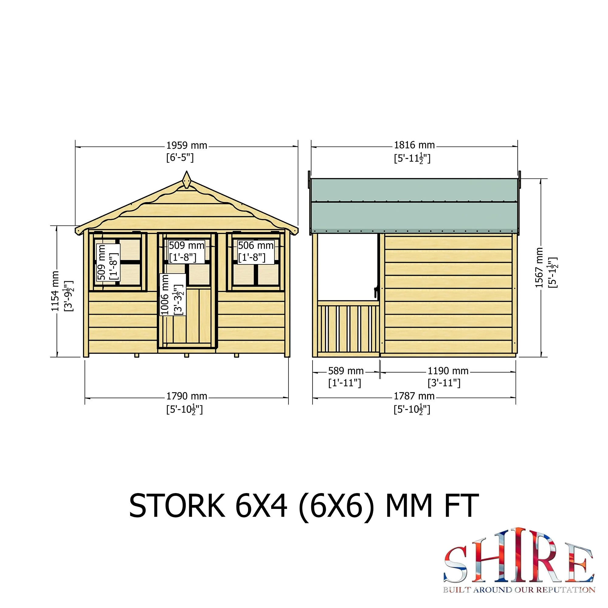 Stork 3' 8" x 5' 10" Apex Children's Playhouse - Premium Dip Treated Shiplap - Image 4