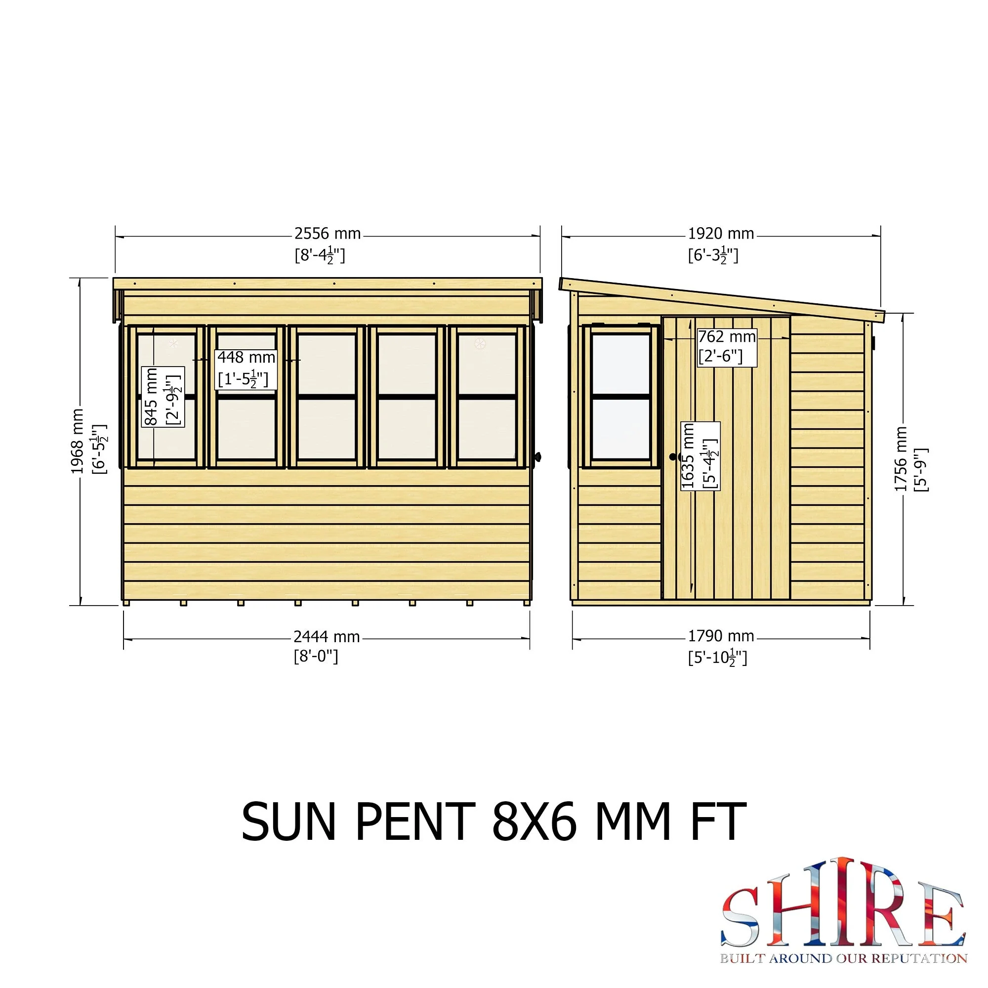 Sun 5' 7" x 8' Pent Potting Shed - Premium Dip Treated Shiplap - Image 4