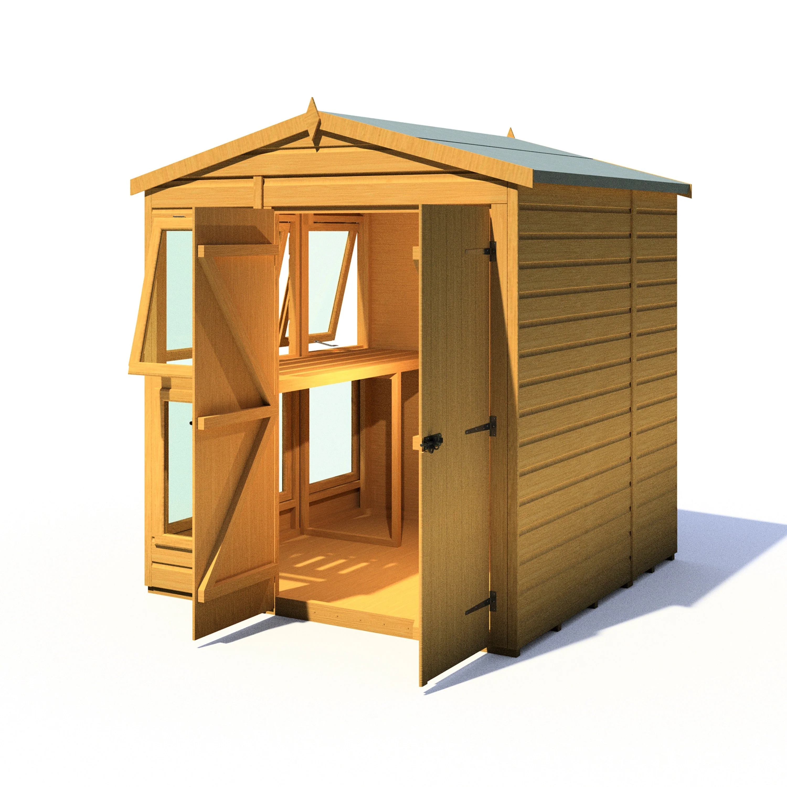 Shire Sun Hut 5' 7" x 6' 1" Apex Potting Shed - Classic Coated Shiplap - Image 7
