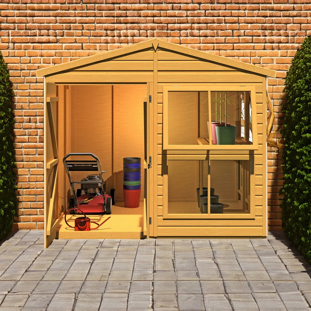 Shire Sun Hut 5' 7" x 8' Apex Potting Shed - Classic Coated Shiplap - Image 2