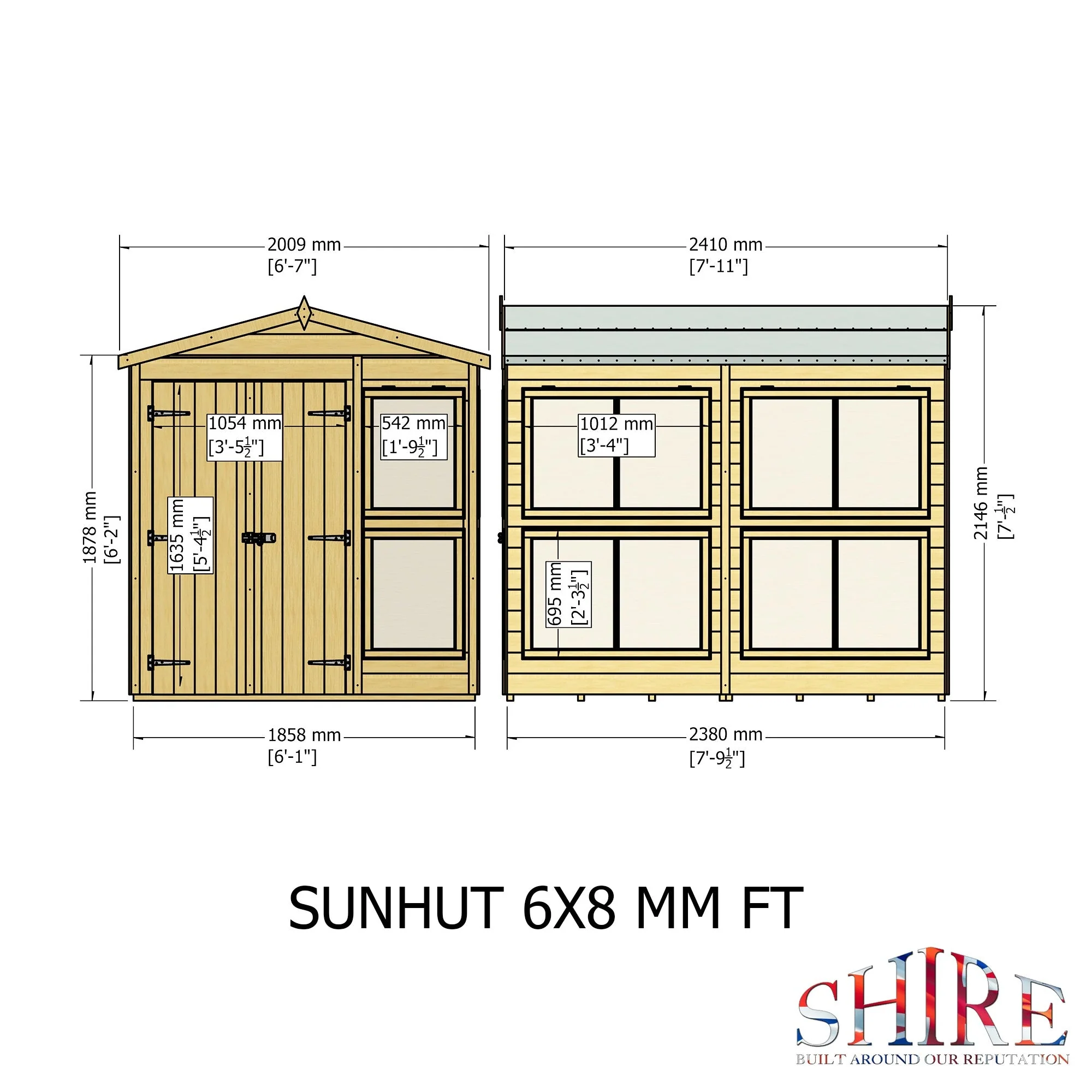 Shire Sun Hut 7' 7" x 6' 1" Apex Potting Shed - Classic Coated Shiplap - Image 3