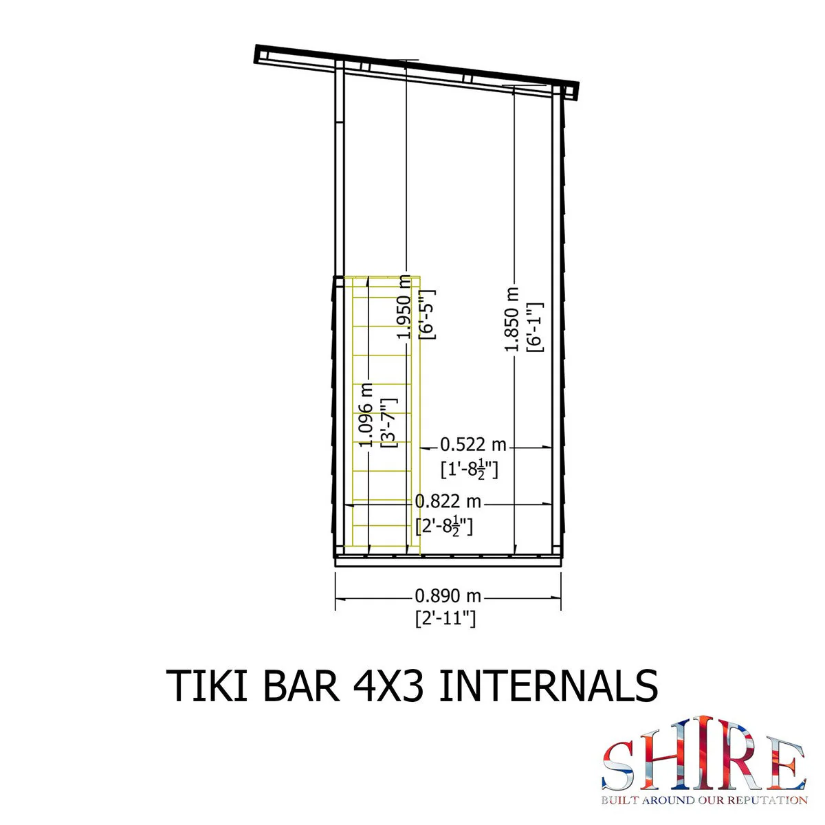 Shire Tiki 2' 11" x 3' 10" Pent Garden Bar - Premium 34mm Cladding Overlap - Image 3