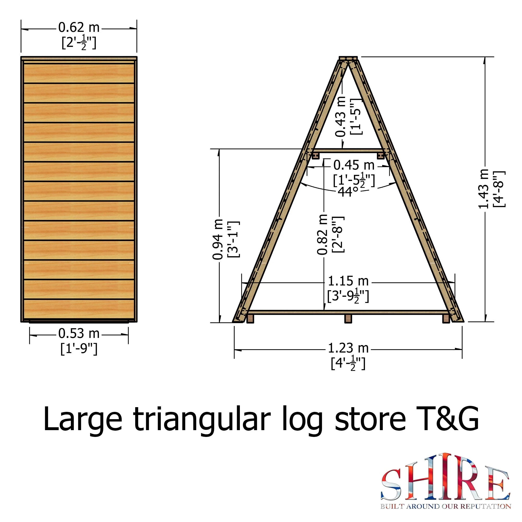 Triangular 1' 11" x 4' Apex Log Store - Premium Pressure Treated Shiplap - Image 4