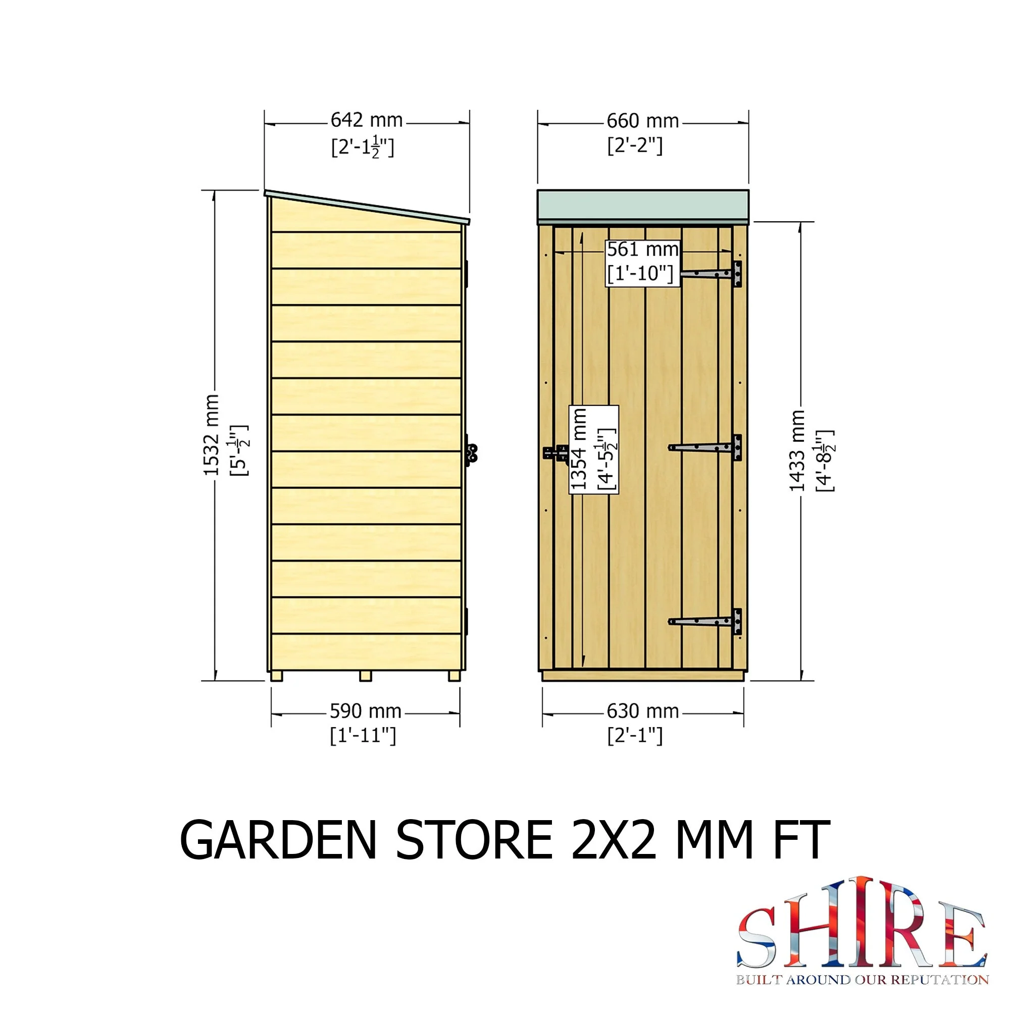Shire Wentworth 2' x 1' 11" Pent Garden Store - Premium Dip Treated Shiplap - Image 4