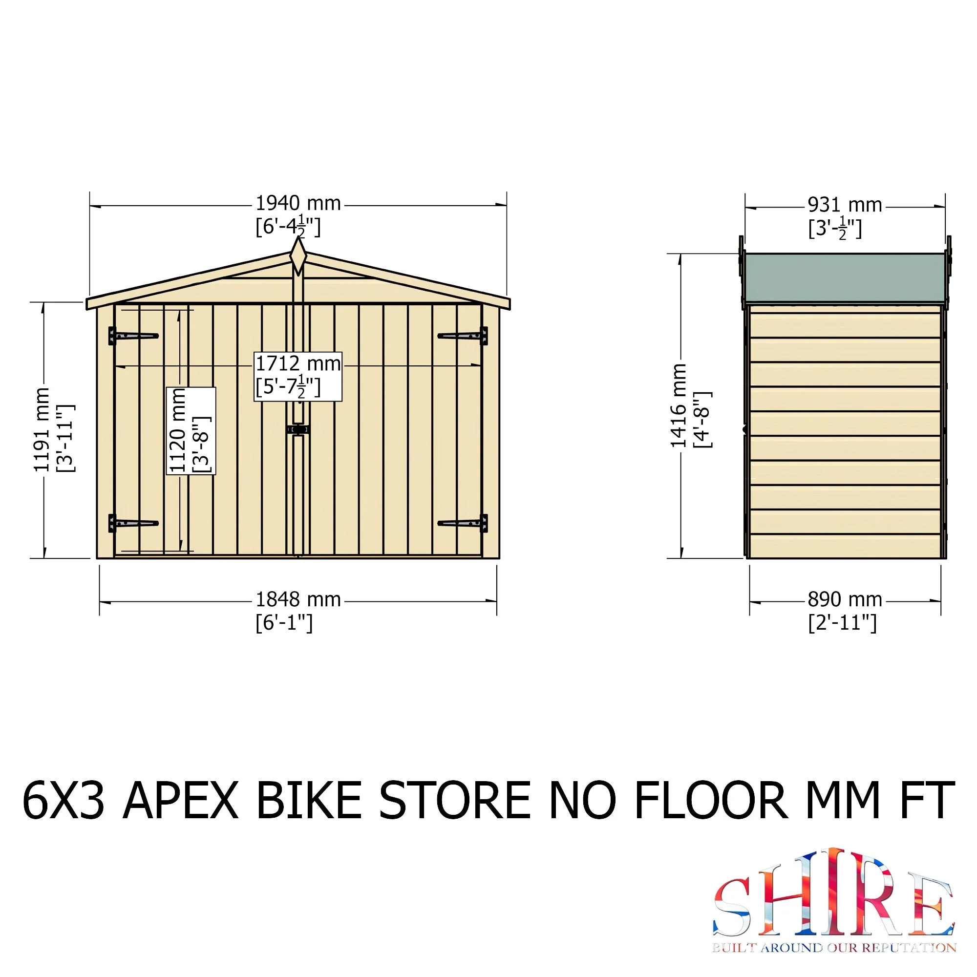 Wentworth 2' 8" x 6' Apex Bike Store - Premium Dip Treated Shiplap - Image 4