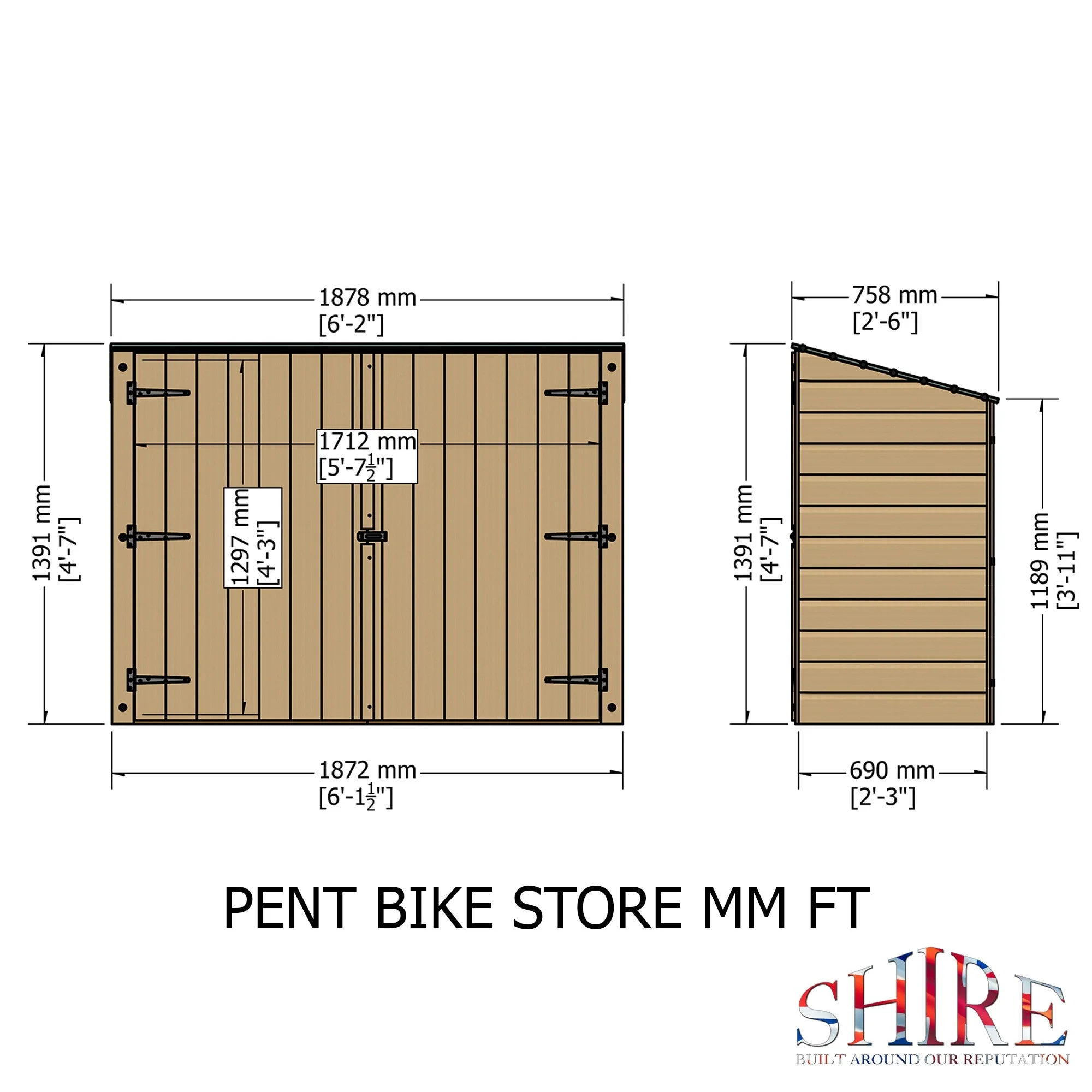 Wentworth 2' 1" x 6' 1" Pent Bike Store - Premium Dip Treated Shiplap - Image 4