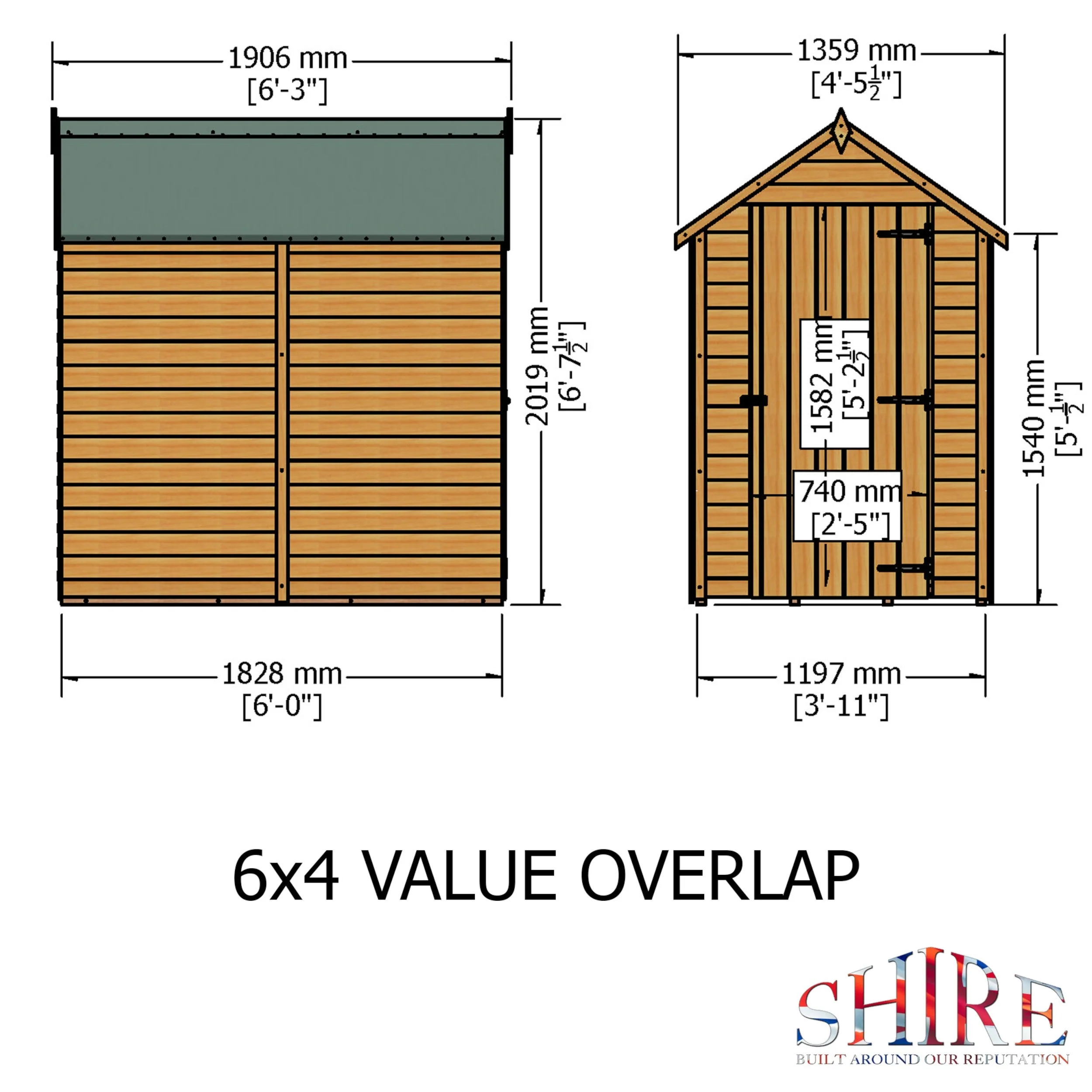 Wiltshire 3' 8" x 5' 11" Apex Shed - Premium Dip Treated Overlap - Image 4