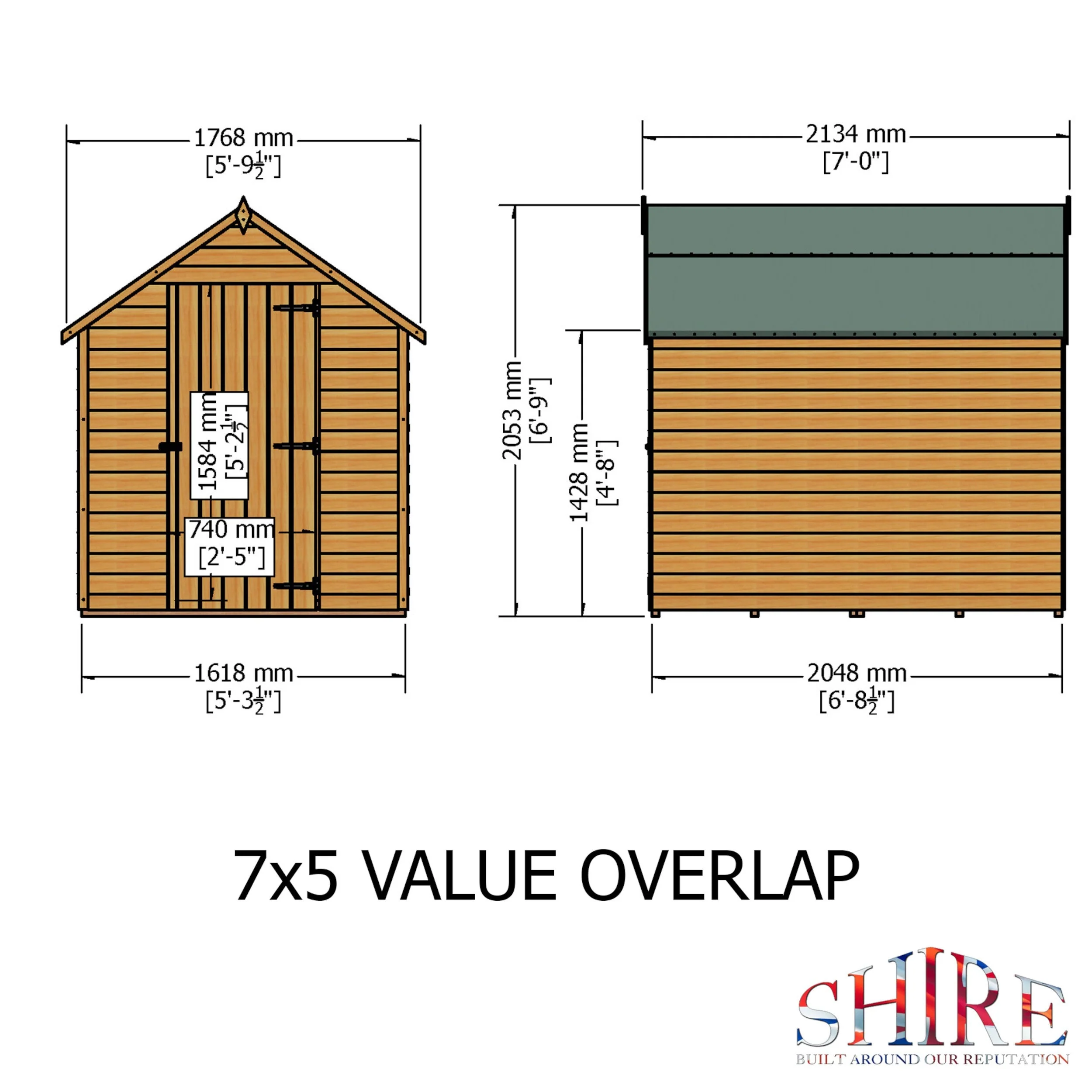 Wiltshire 5' 1" x 6' 8" Apex Shed - Classic Dip Treated Overlap - Image 4