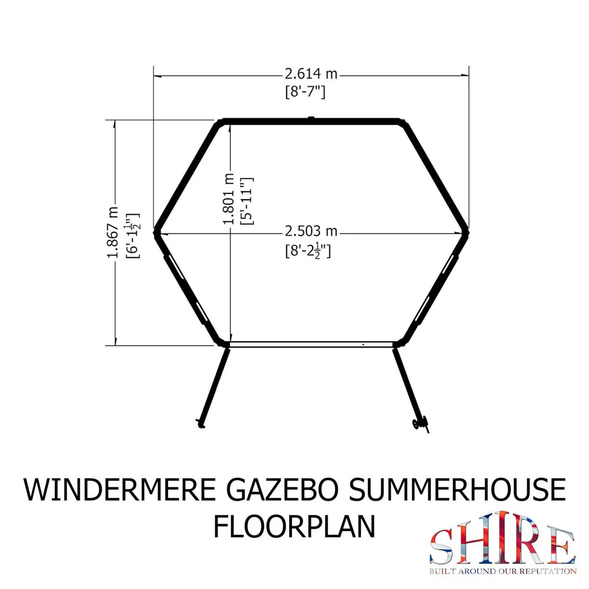 Shire Windermere 5' 10" x 8' 6" Hexagonal Hip Summerhouse - Premium Dip Treated Shiplap - Image 11