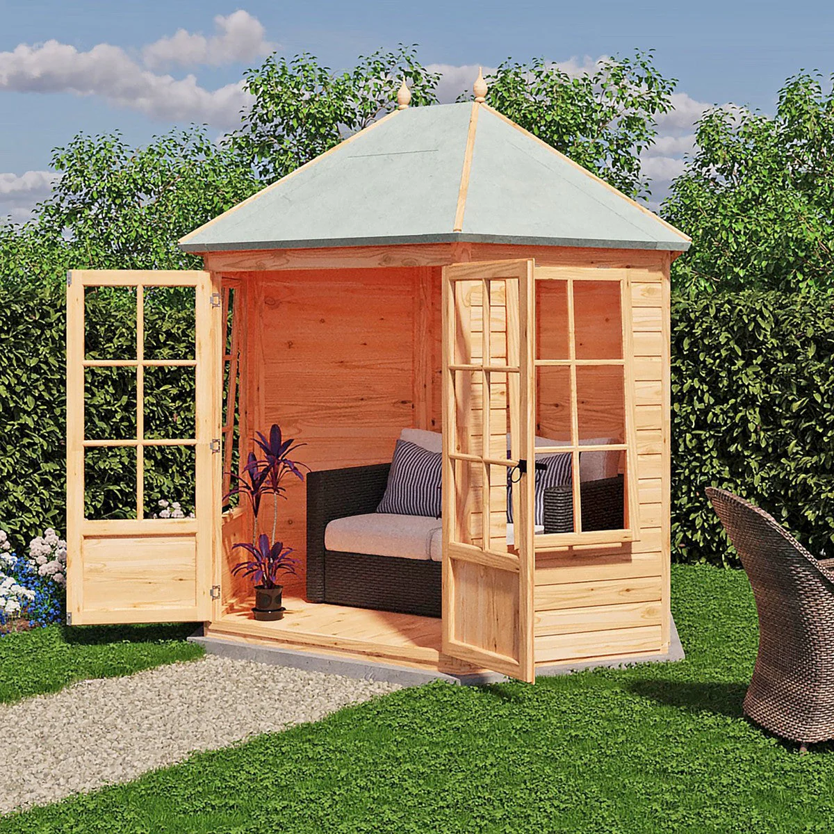 Shire Windermere 5' 10" x 8' 6" Hexagonal Hip Summerhouse - Premium Dip Treated Shiplap - Image 3