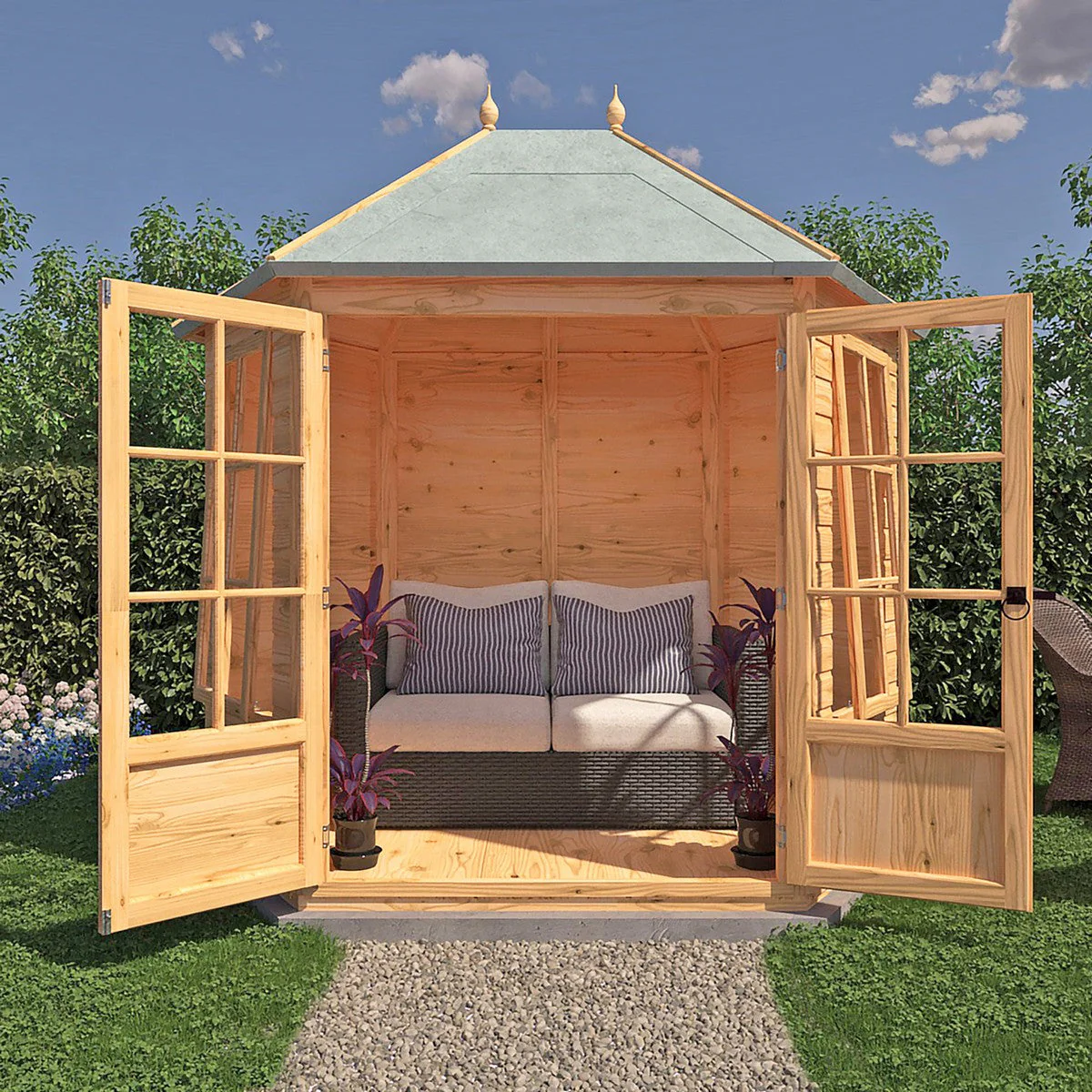 Shire Windermere 5' 10" x 8' 6" Hexagonal Hip Summerhouse - Premium Dip Treated Shiplap - Image 4