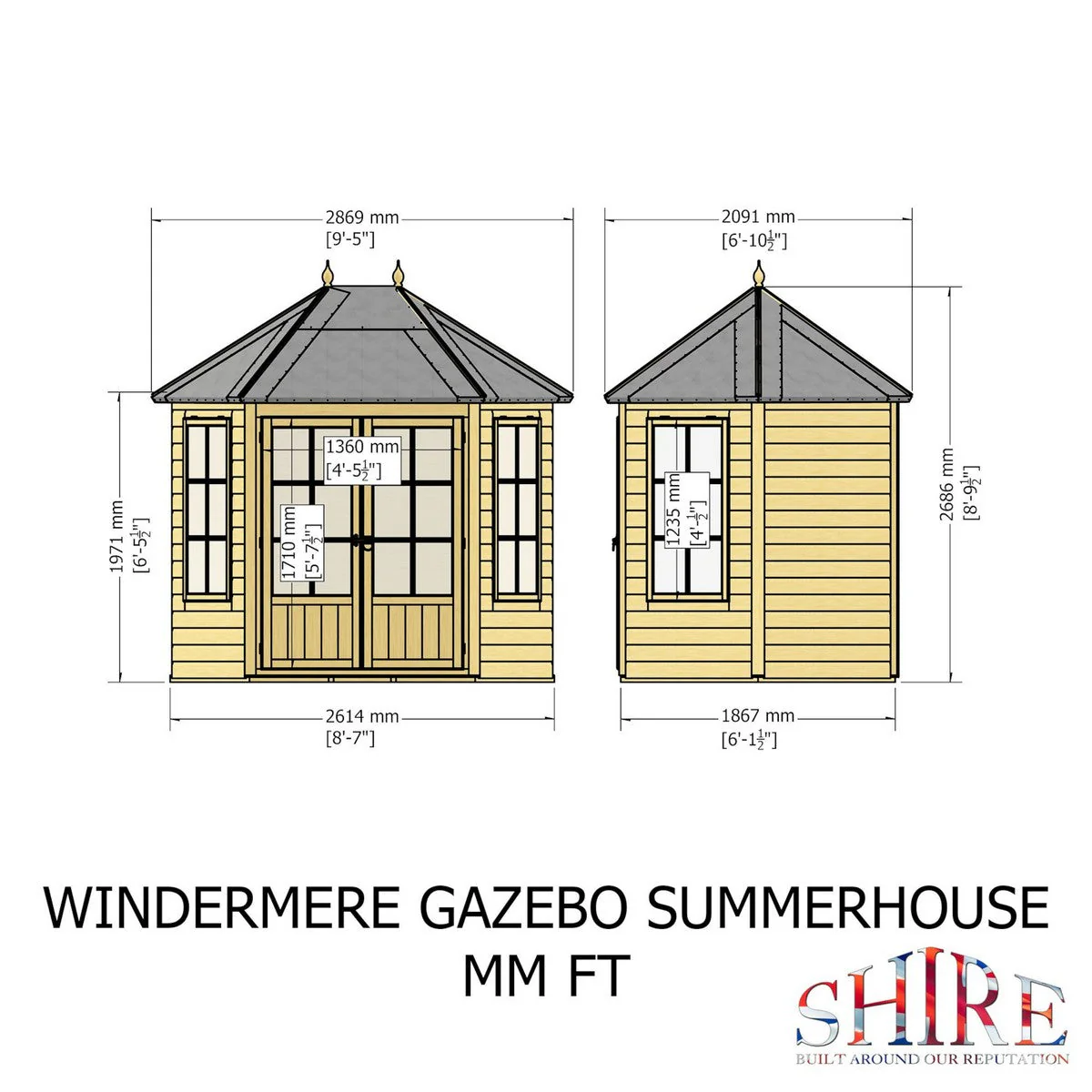 Shire Windermere 5' 10" x 8' 6" Hexagonal Hip Summerhouse - Premium Dip Treated Shiplap - Image 9