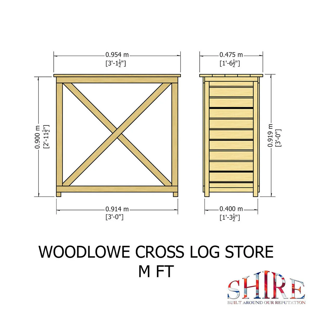 Shire Woodlowe 1' 3" x 2' 11" Log Store - Premium Coated Slatted - Image 4