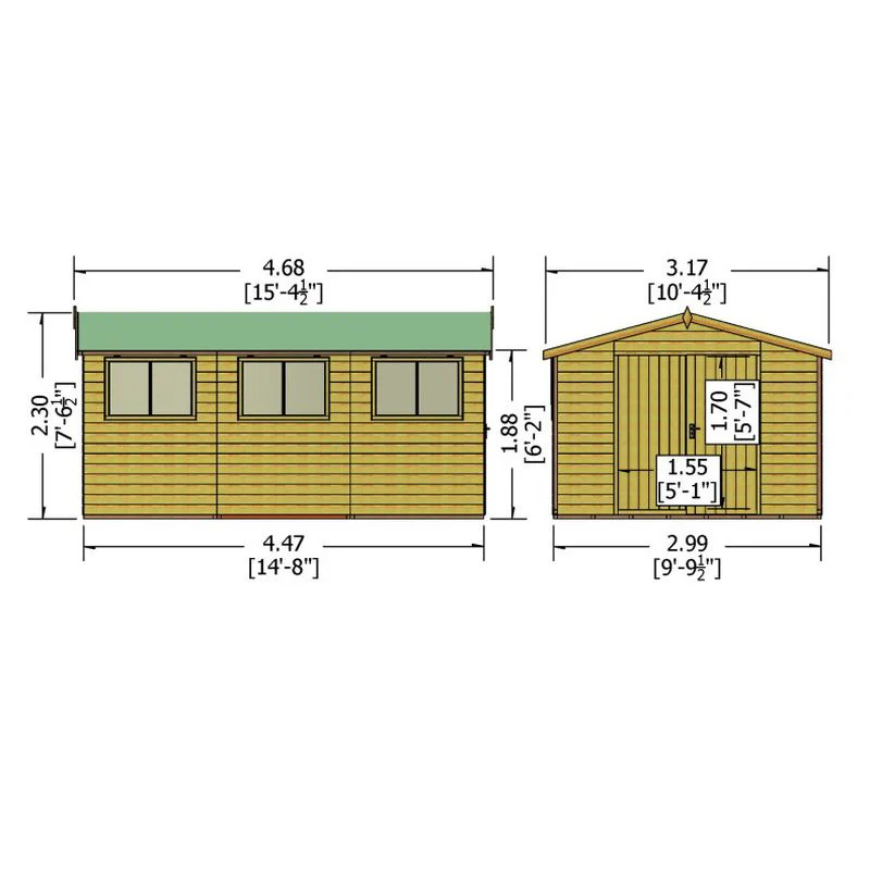Shire Workspace 10' 4" x 15' 4" Apex Shed - Premium Dip Treated Shiplap - Image 3