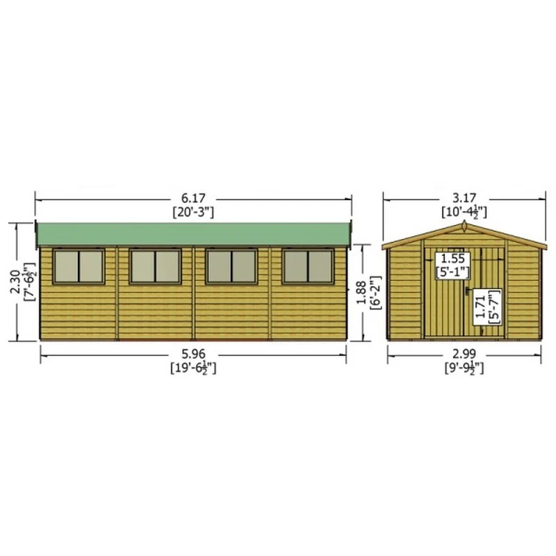Shire Workspace 10' 4" x 20' 2" Apex Shed - Premium Coated Shiplap - Image 2