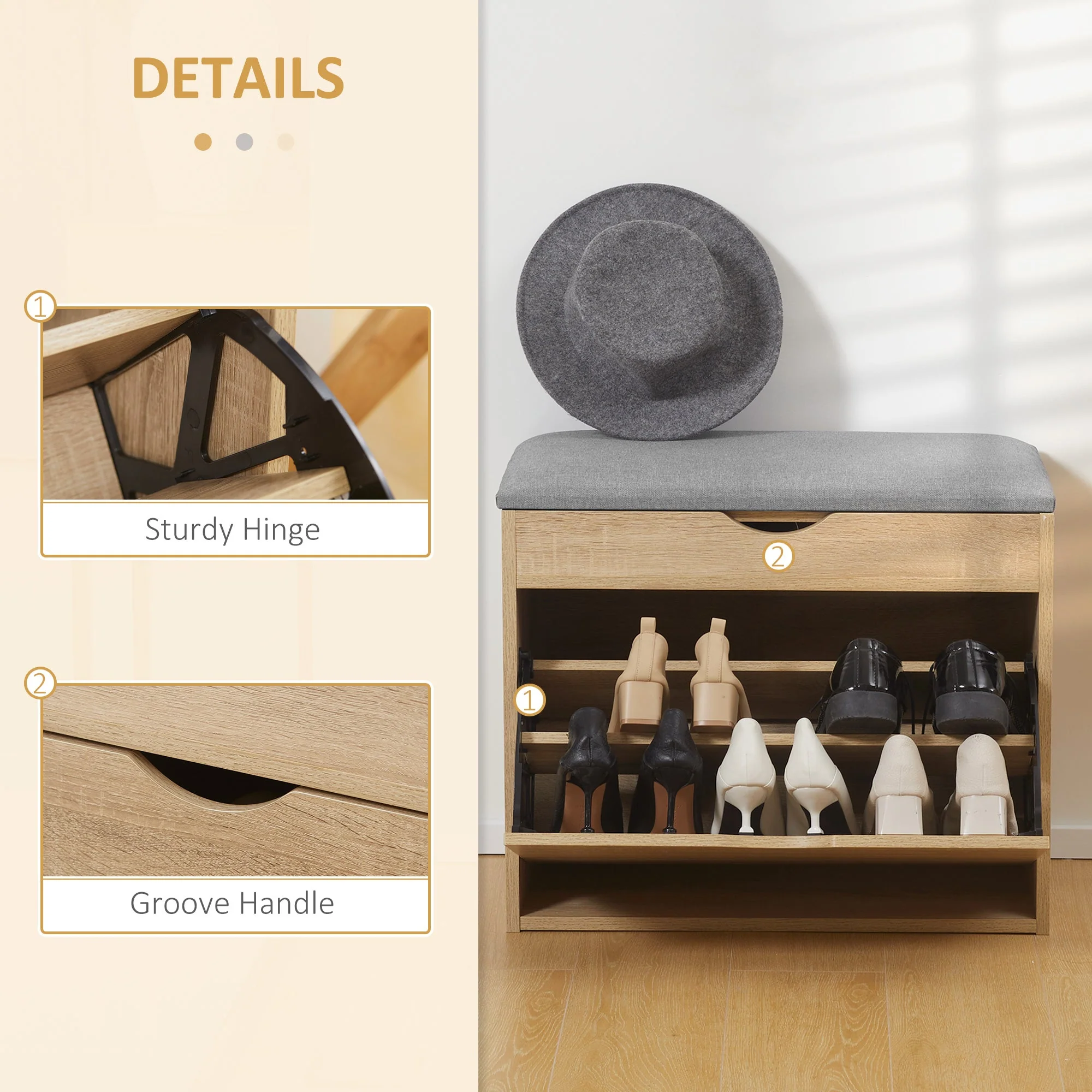 Shoe Bench with Cushion for 4 Pair of Shoes - Image 6