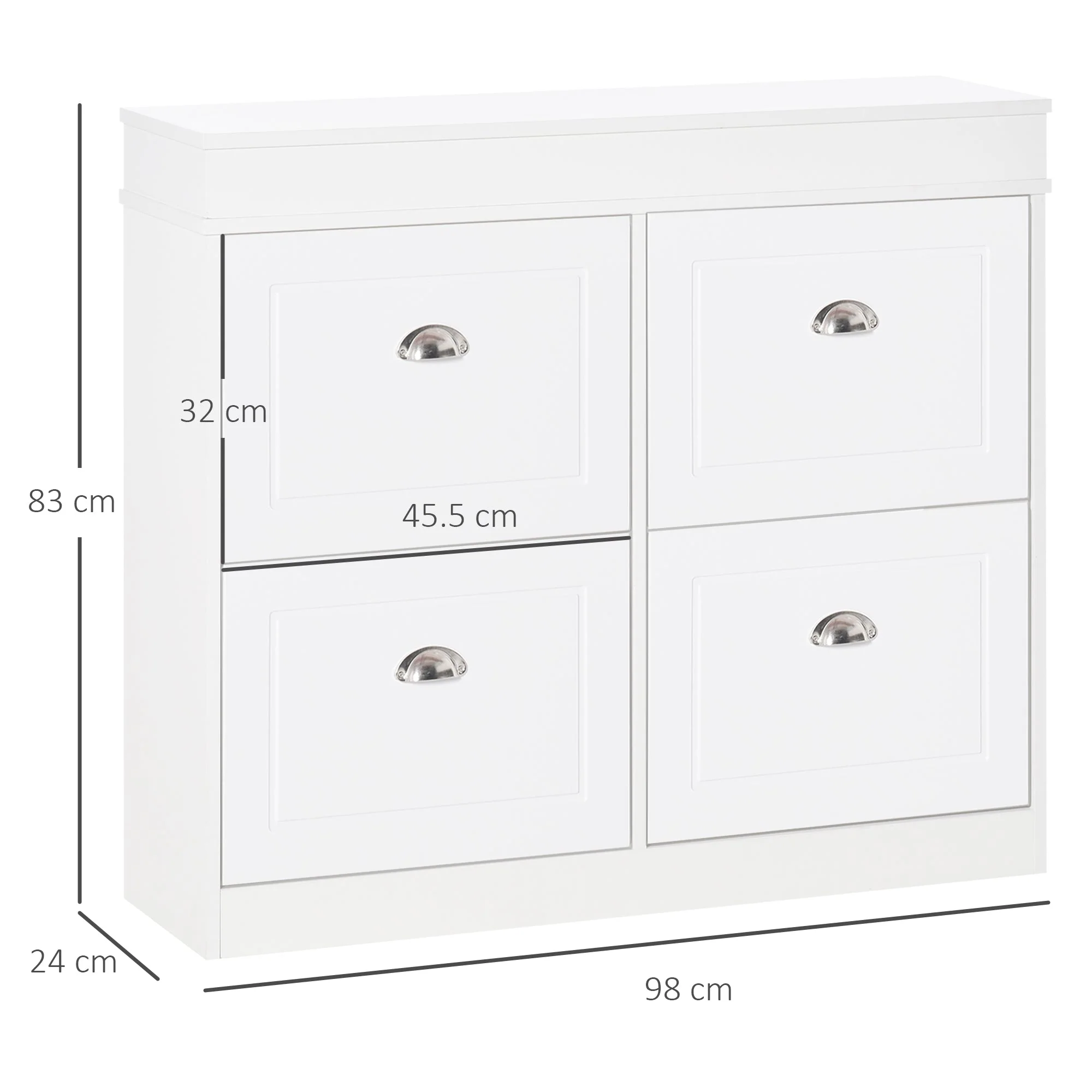 Shoe Cabinet with 4 Flip Drawers Storage Cupboard with Adjustable Shelf White - Image 2