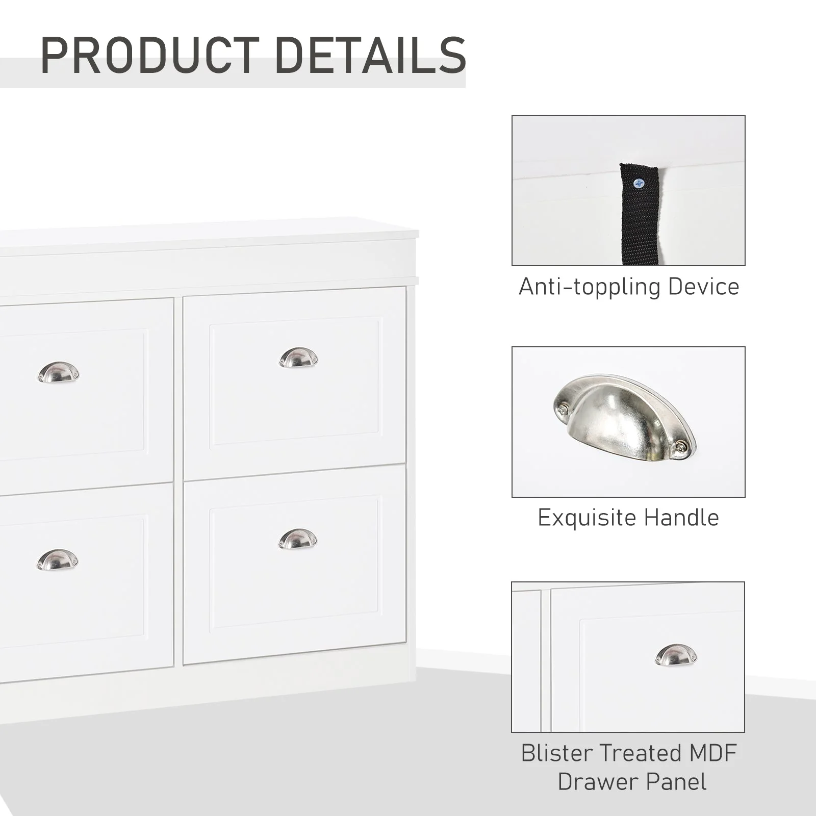 Shoe Cabinet with 4 Flip Drawers Storage Cupboard with Adjustable Shelf White - Image 5