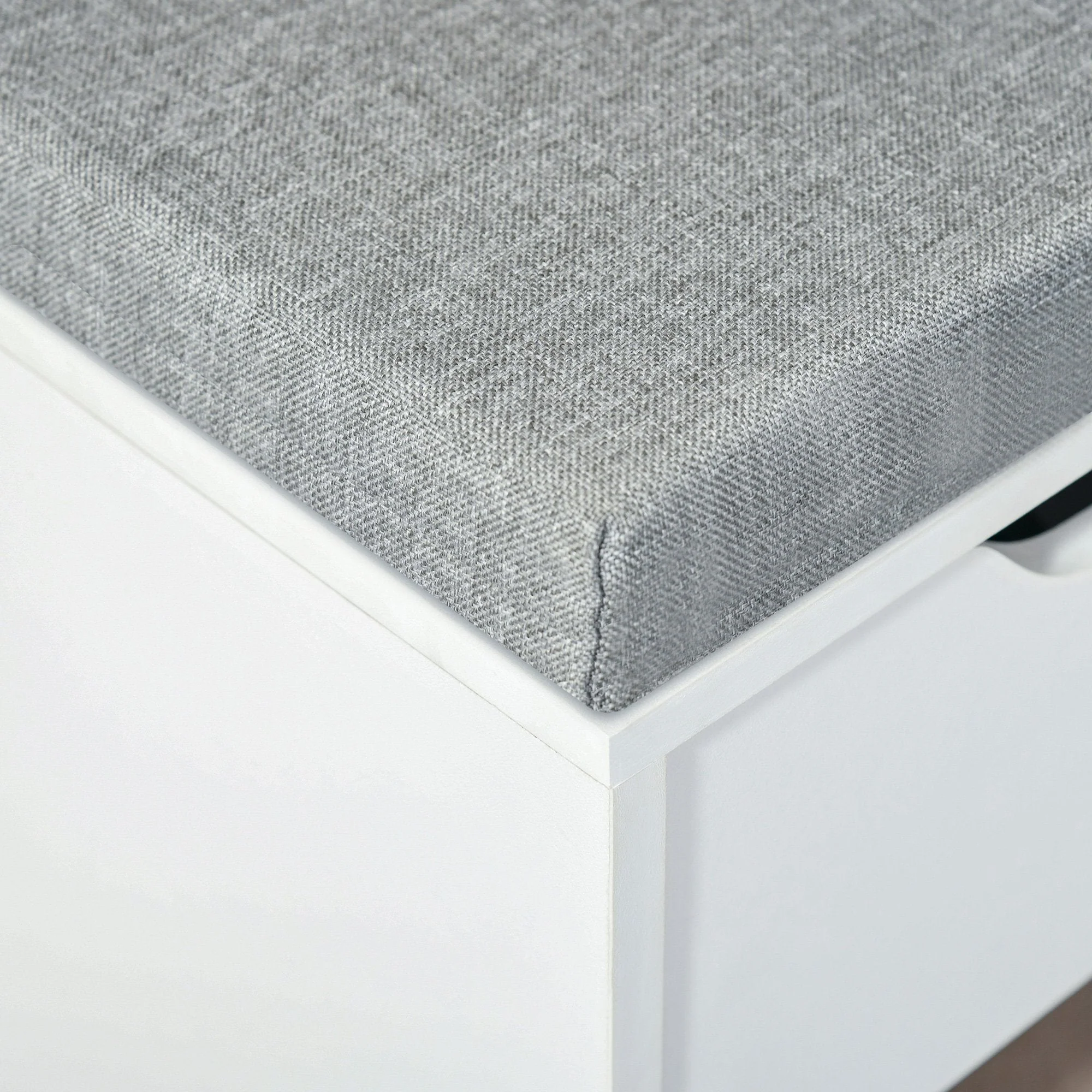 Shoe Storage Bench w/ Cushion 7 Compartments Adjustable Shelves White and Grey - Image 7
