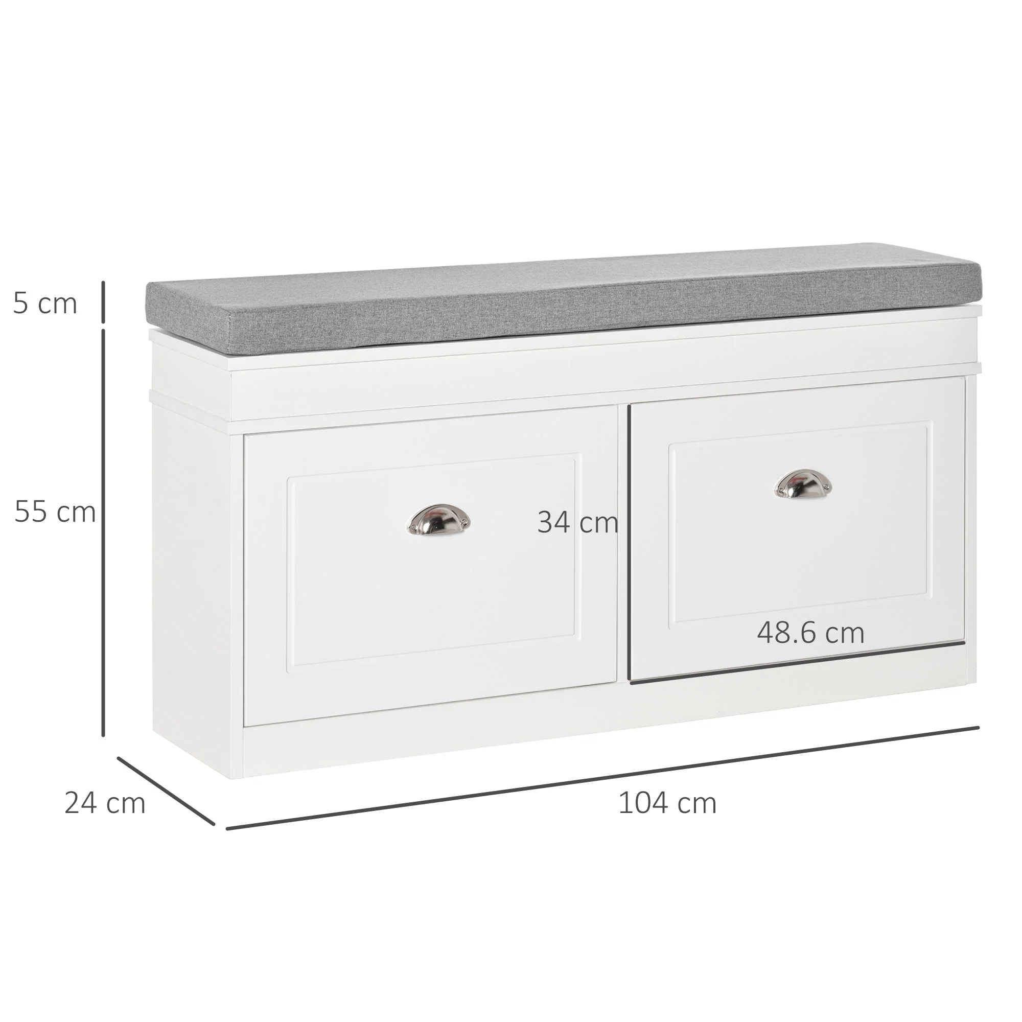 Shoe Storage Bench with Seat Cushion Cabinet Organizer with 2 Drawers White - Image 2