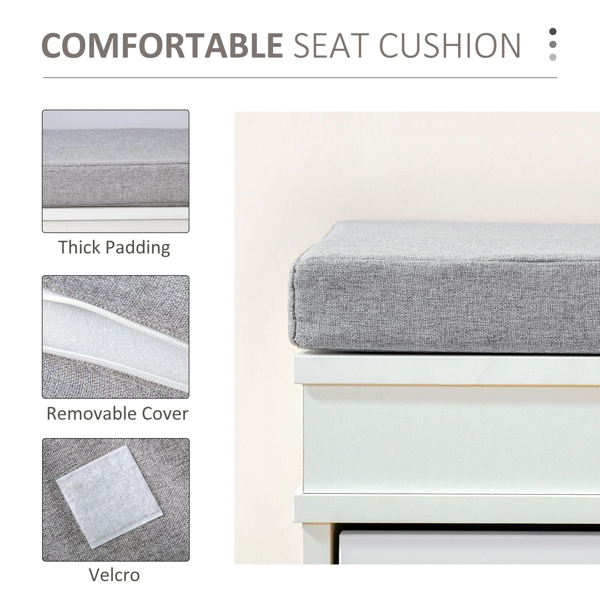 Shoe Storage Bench with Seat Cushion Cabinet Organizer with 2 Drawers White - Image 5