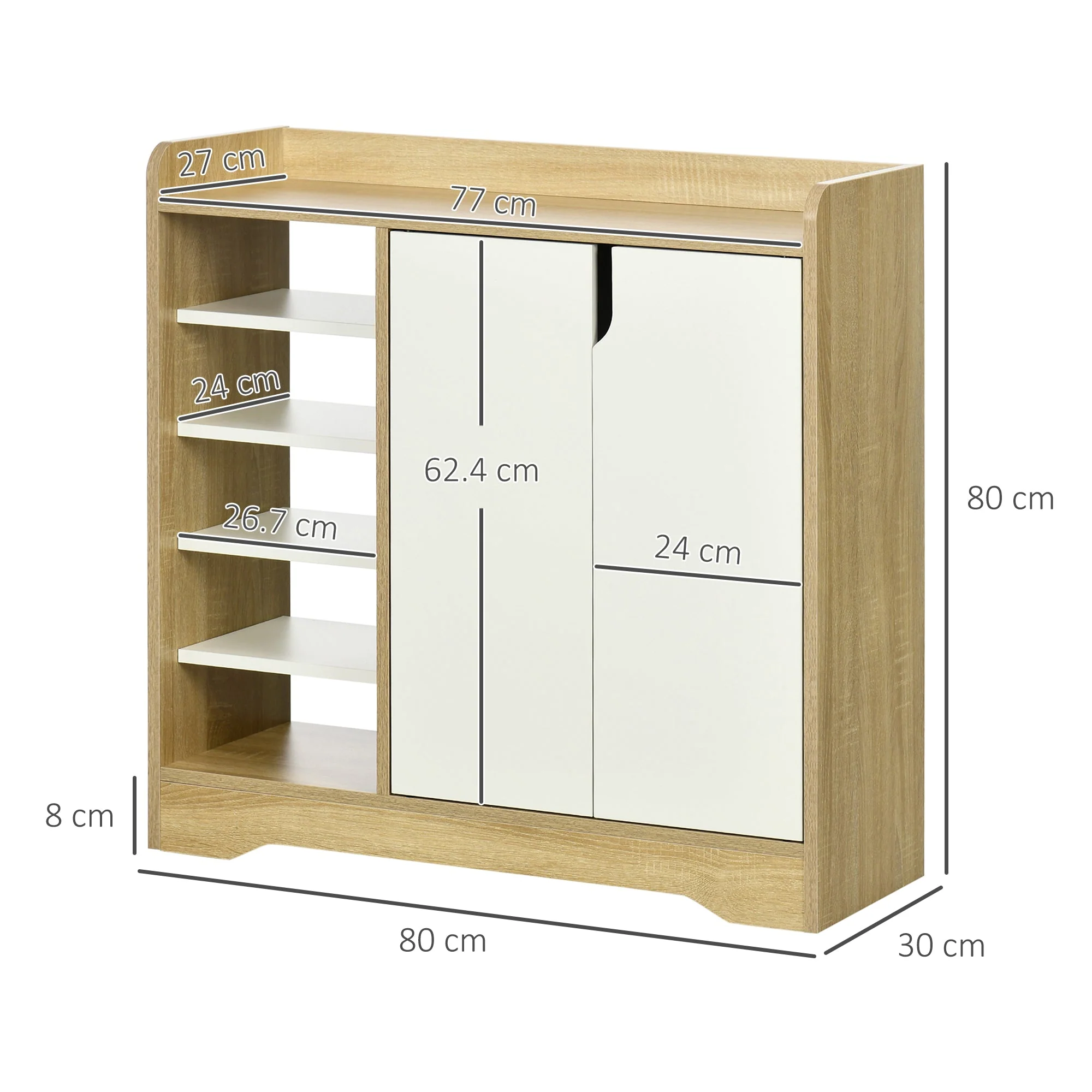 Shoe Storage with Double Doors and Open Shelves 13 Pair Shoe Storage Organizer for Entryway Hallway Natural and White - Image 3