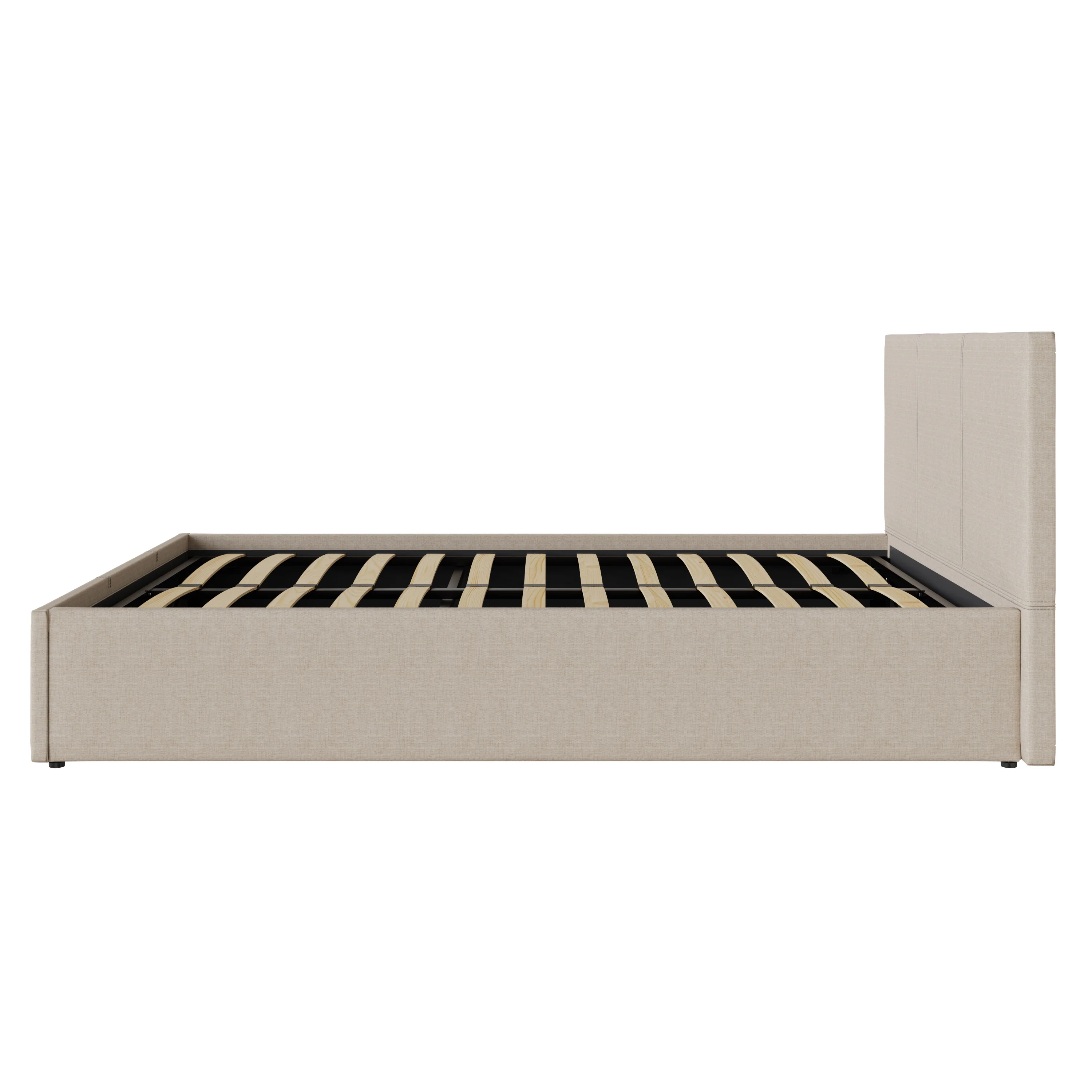Side Lift Small Double Ottoman Bed Metal & Wood Natural 4 x 7ft - Image 4
