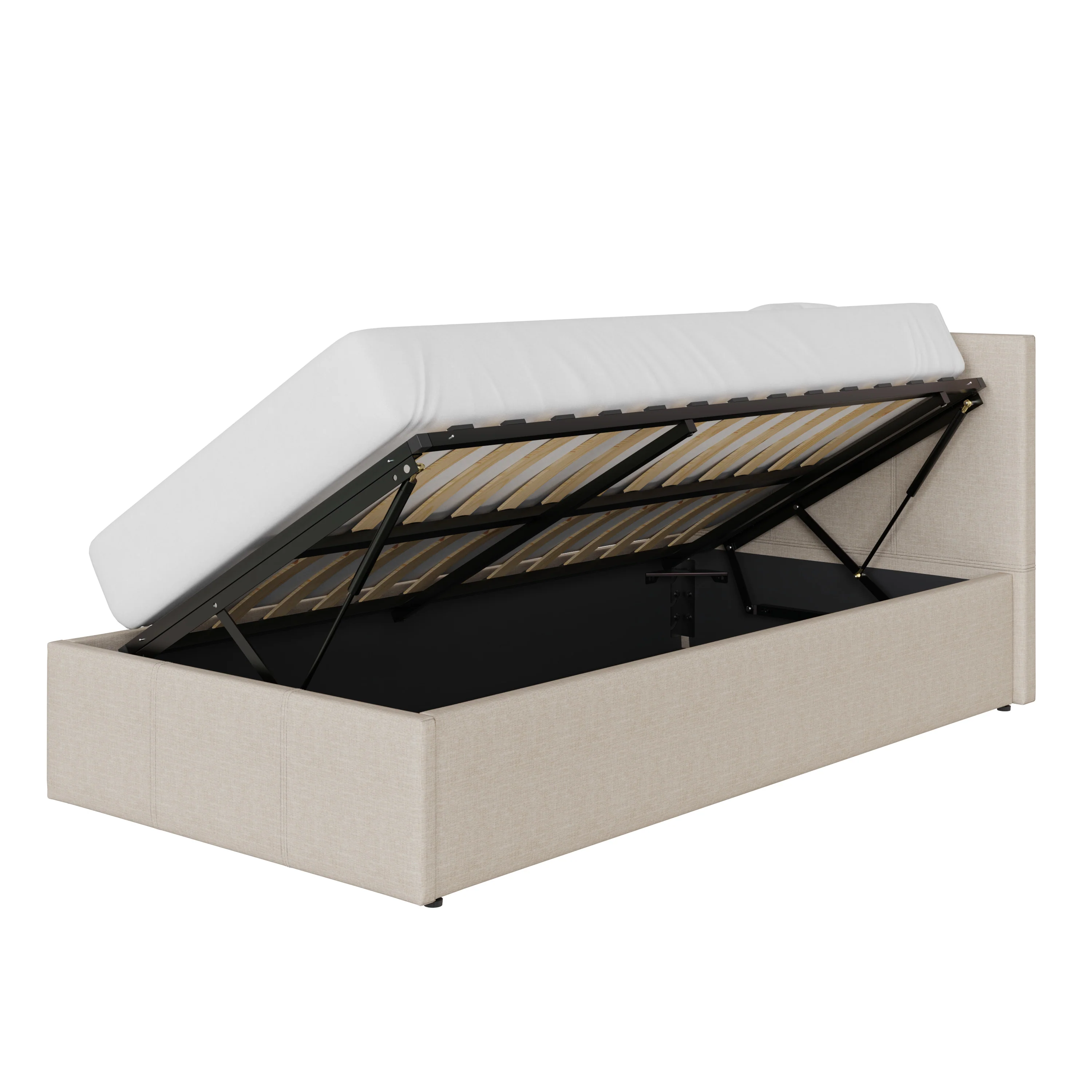 Side Lift Single Ottoman Bed Metal & Wood Natural 3 x 7ft - Image 2