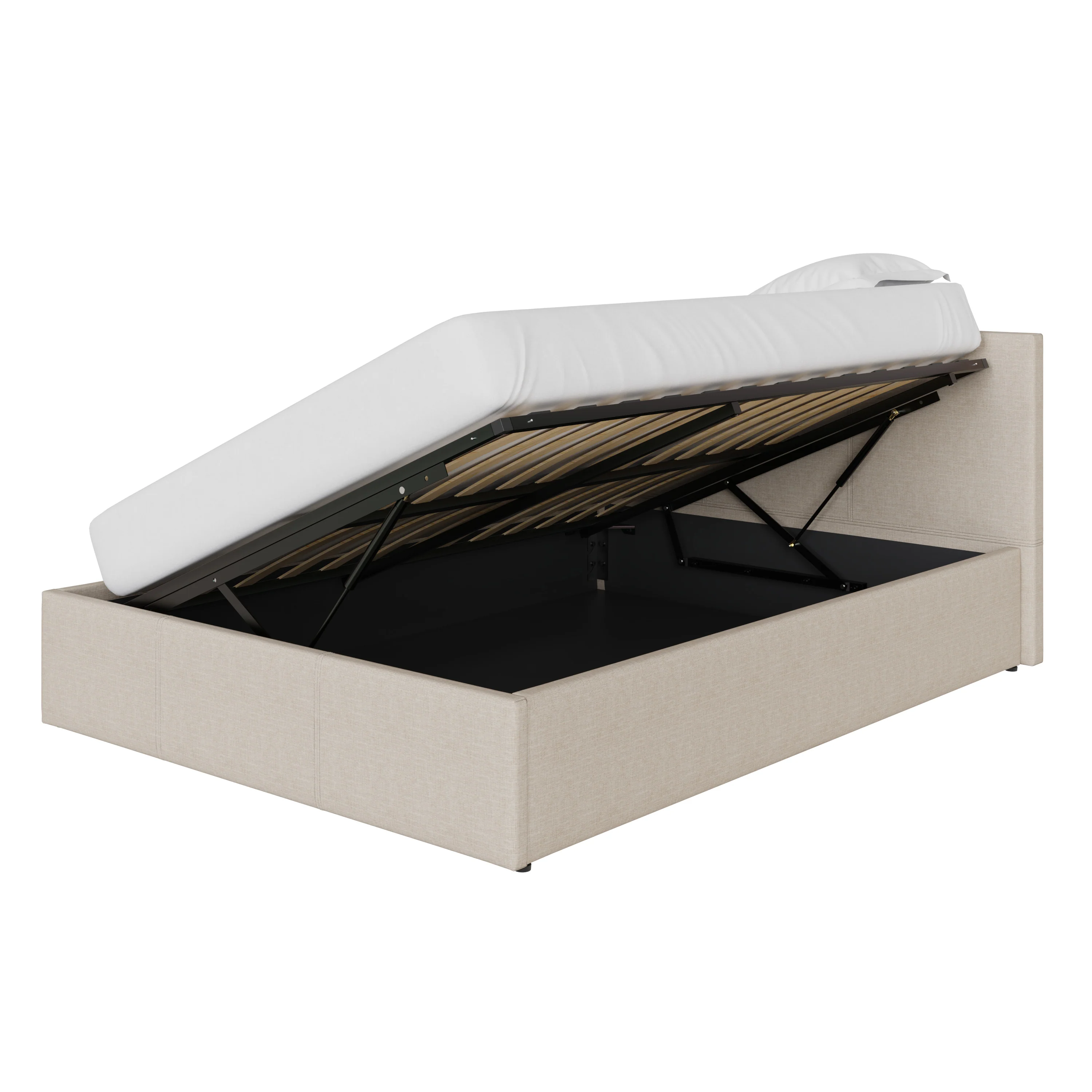 Side Lift King Size Ottoman Bed Metal & Wood Natural 5 x 7ft - Image 2